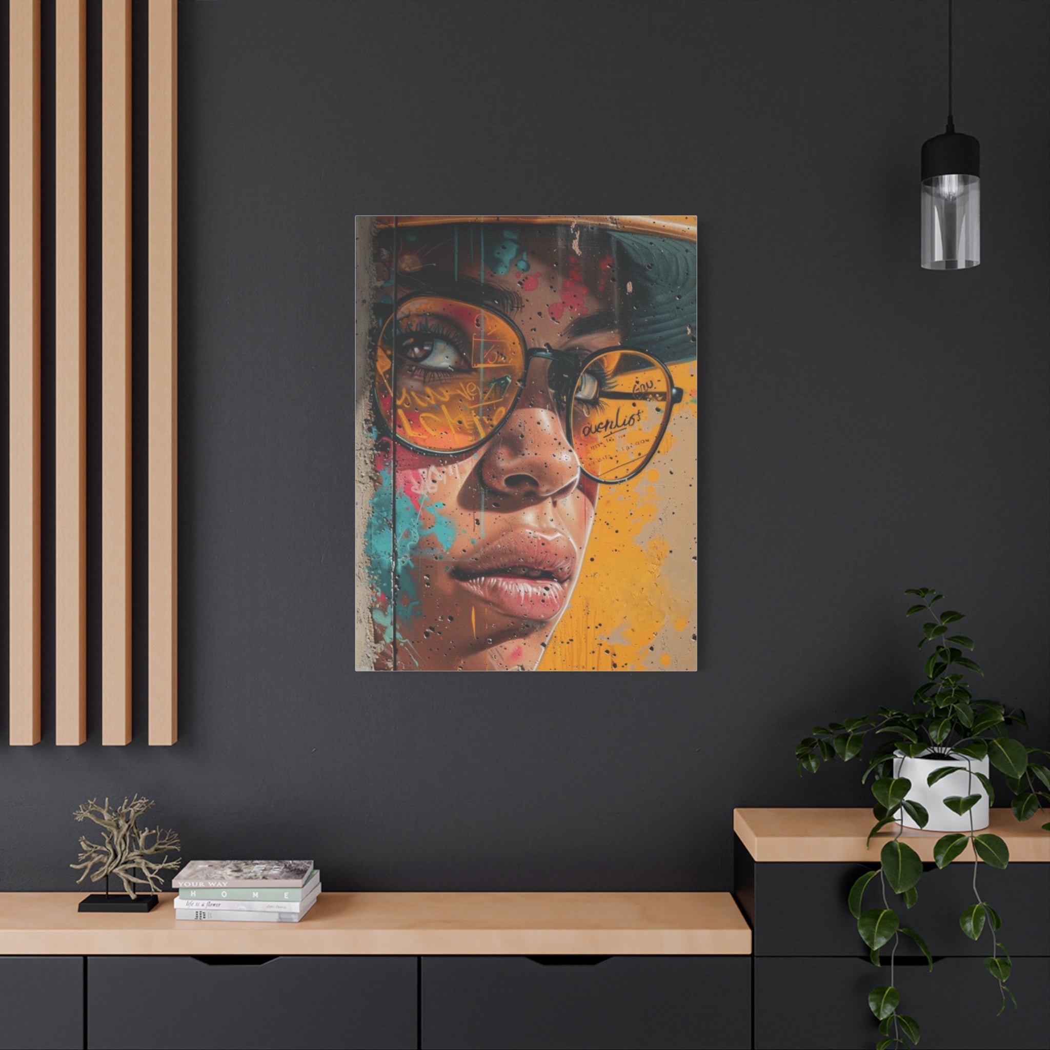 Portrait Canvas Print — Colorful Urban Woman with Glasses Matte Stretched Wall Art