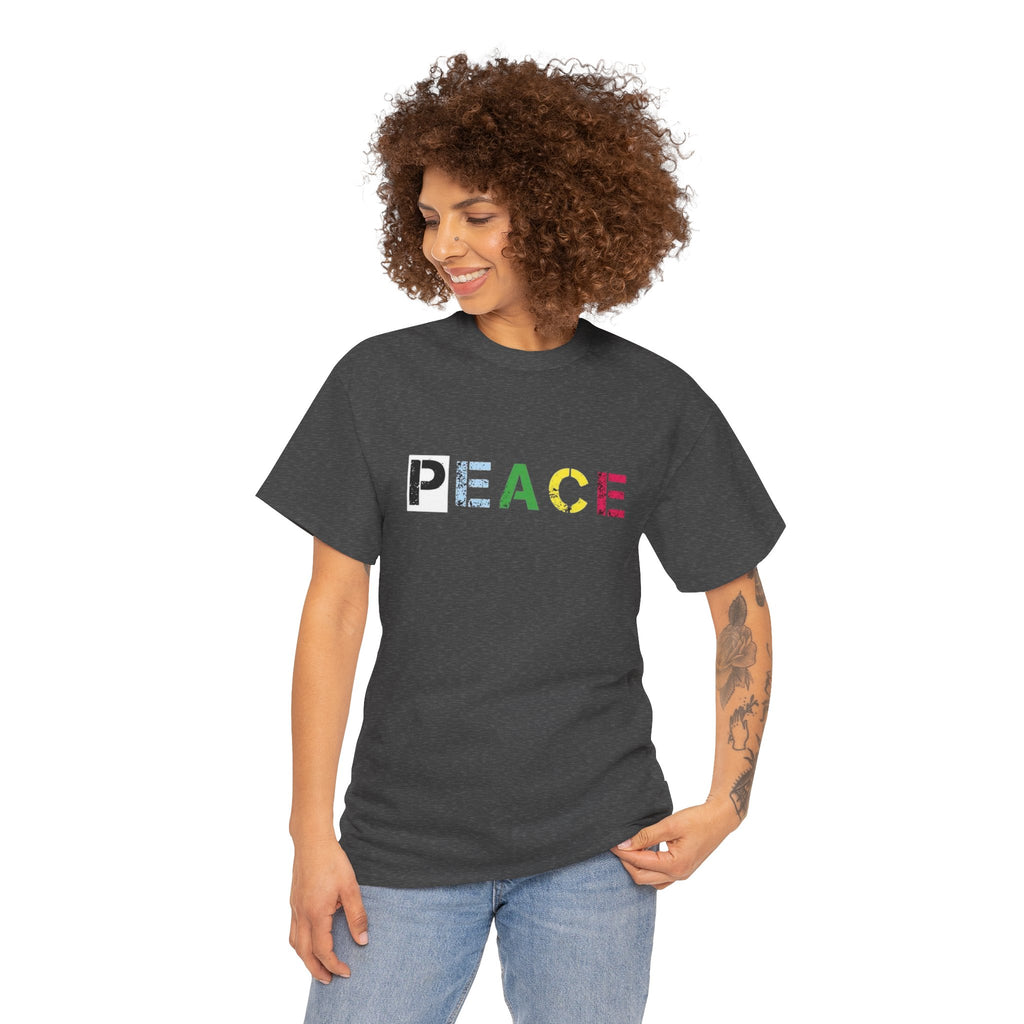 Peace Rainbow Tee — Minimalist Colorful PEACE Graphic T-Shirt