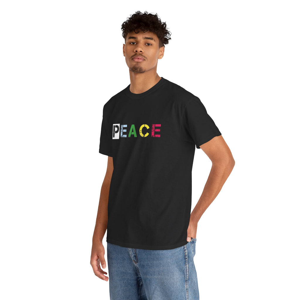 Peace Rainbow Tee — Minimalist Colorful PEACE Graphic T-Shirt