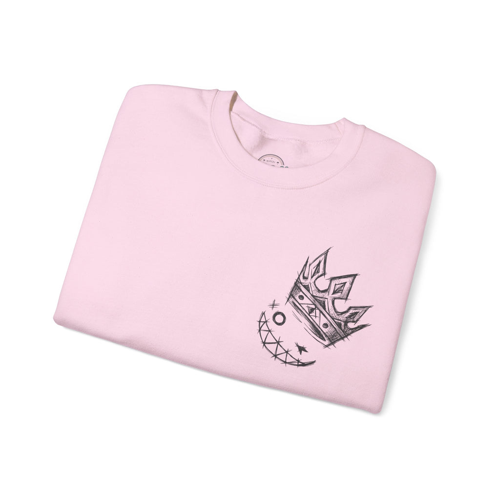 Crowned Grin Crewneck Sweatshirt — Sketch Crown Smile Graphic