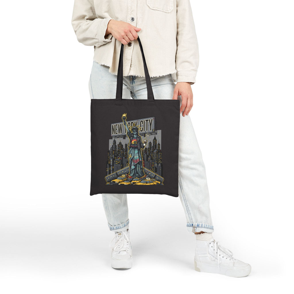 Statue of Liberty Cityscape Tote Bag — New York City Vintage Skyline Canvas Tote