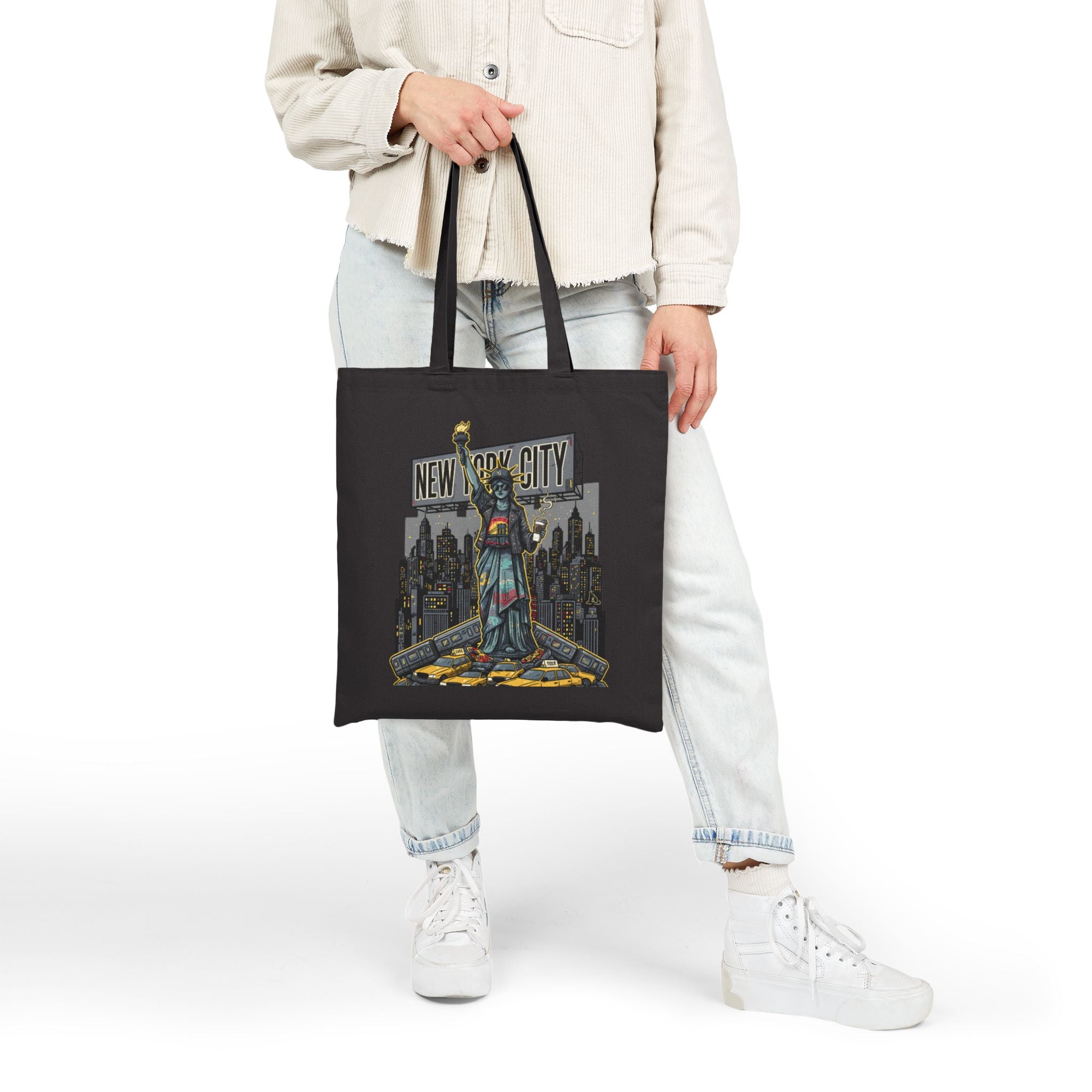 Statue of Liberty Cityscape Tote Bag — New York City Vintage Skyline Canvas Tote