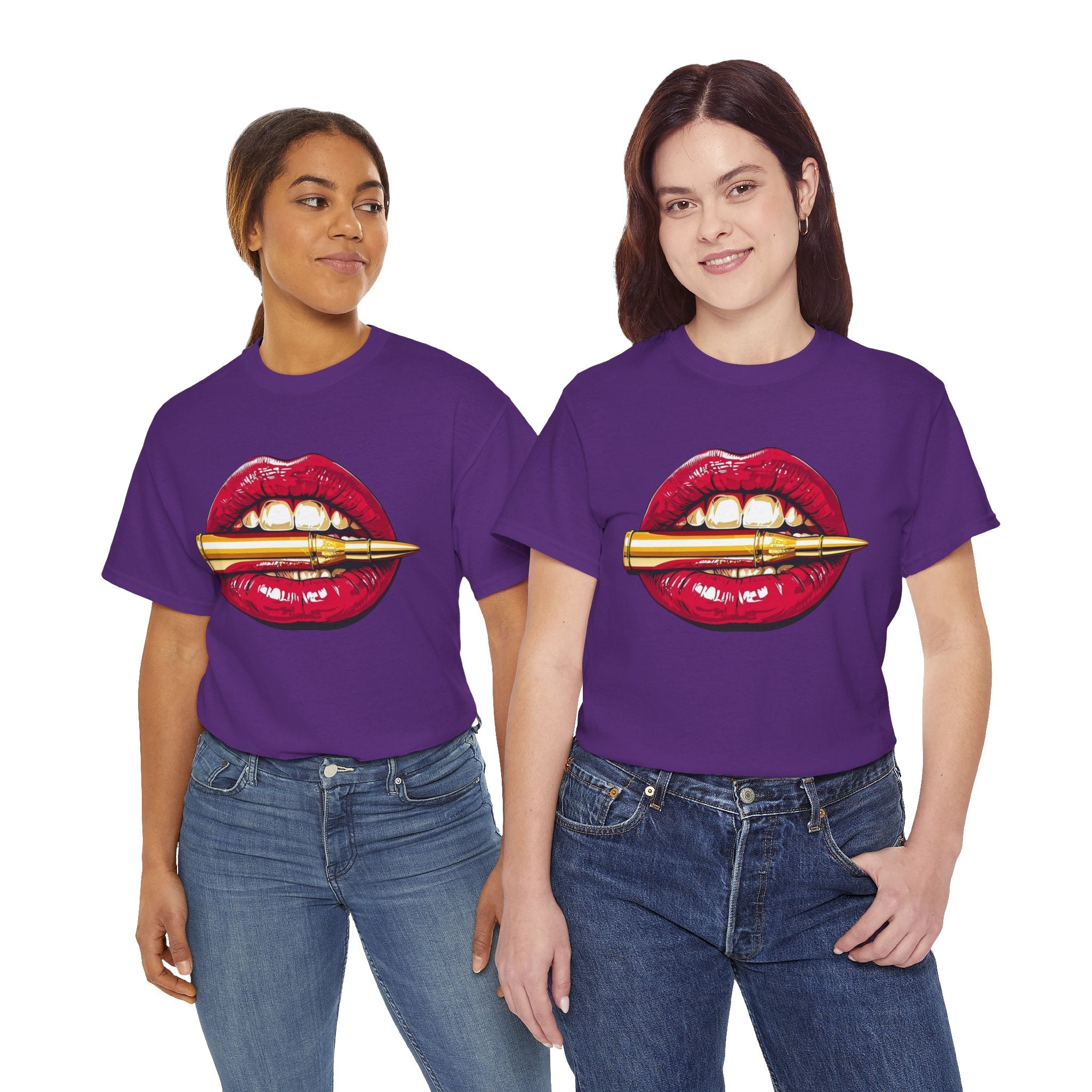 Red Lips Holding Bullet T-Shirt | Edgy Tattoo Style, Graphic Tee