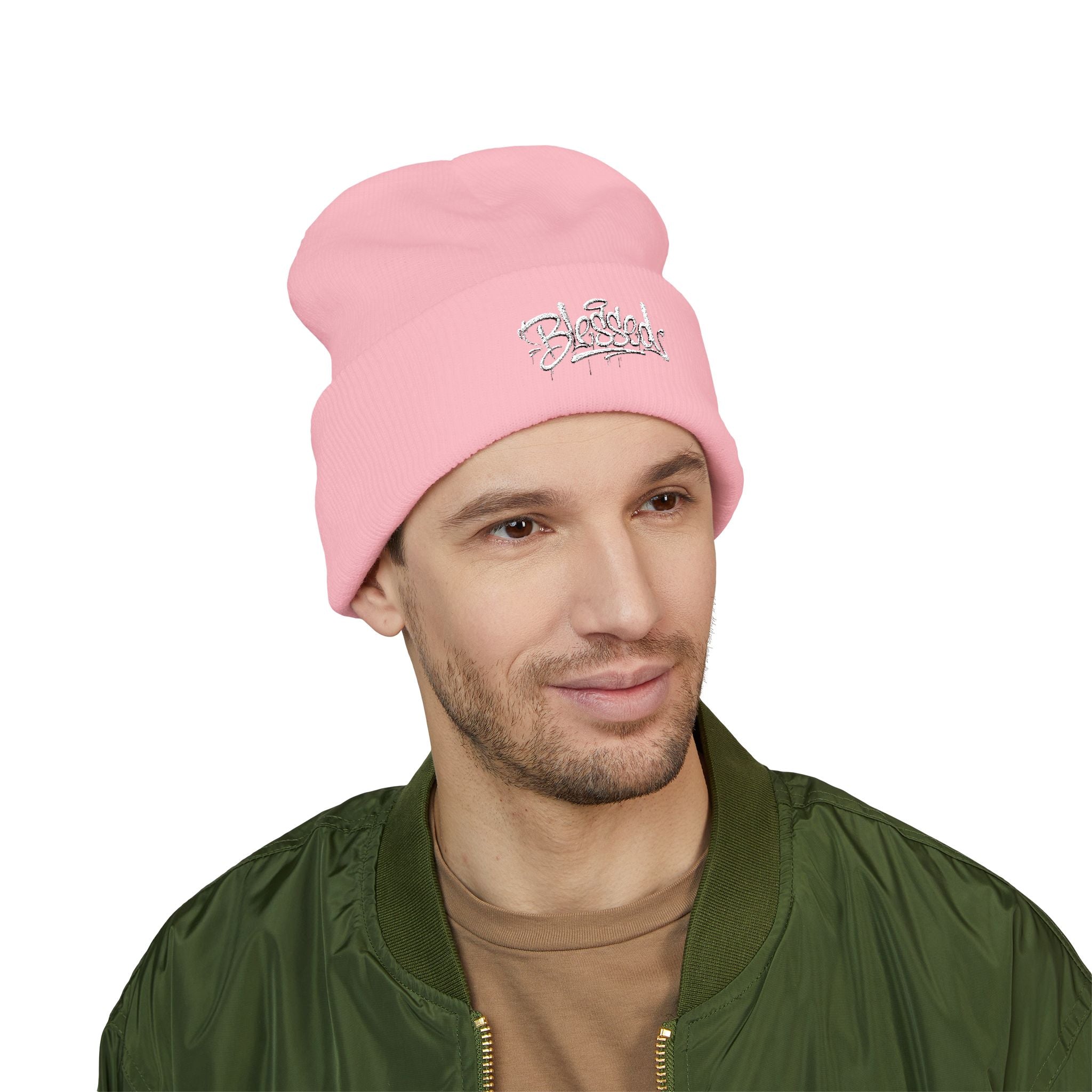 Embroidered "Skateish" Classic Cuffed Beanie — Yellow Knit Hat