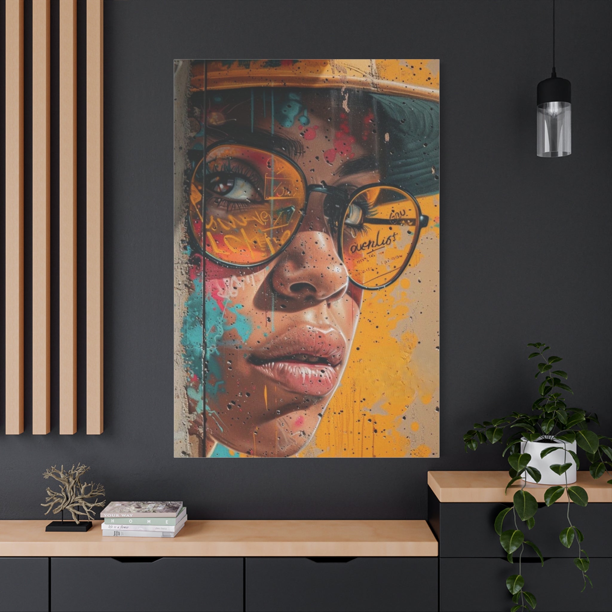 Portrait Canvas Print — Colorful Urban Woman with Glasses Matte Stretched Wall Art