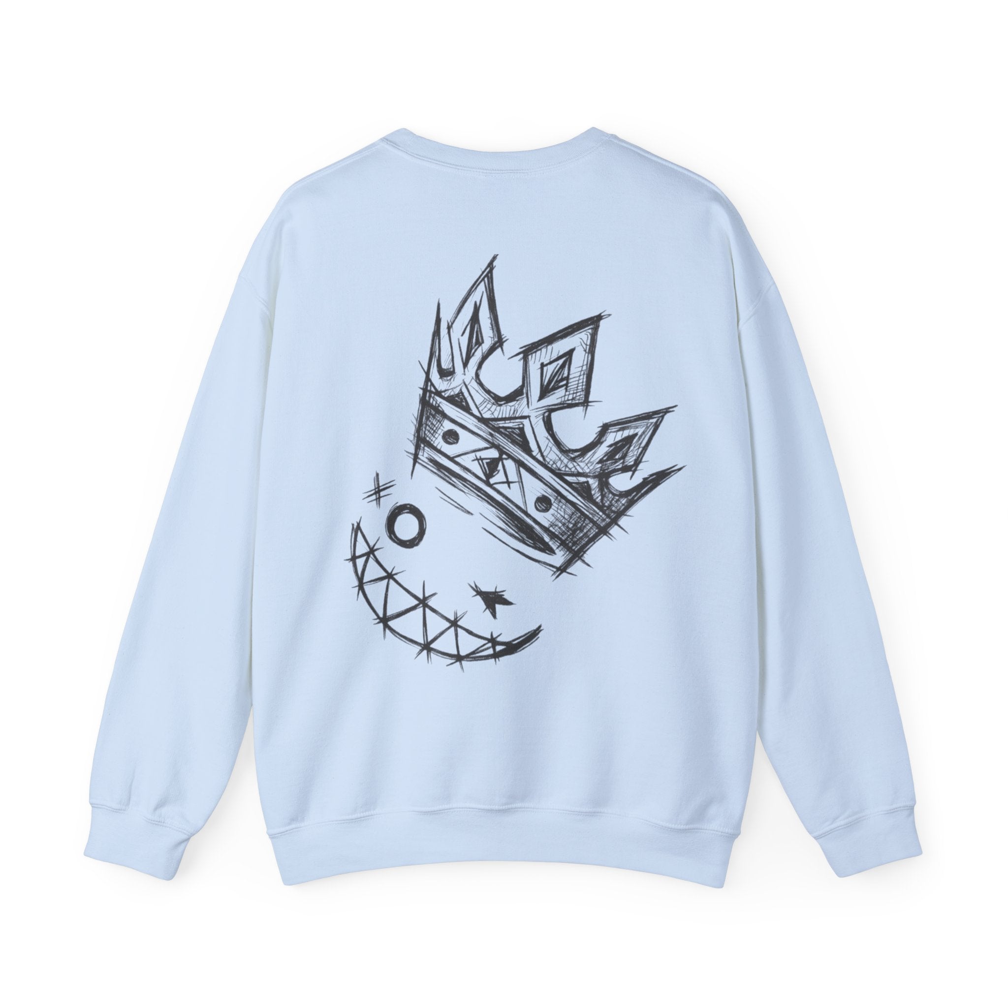 Crowned Grin Crewneck Sweatshirt — Sketch Crown Smile Graphic