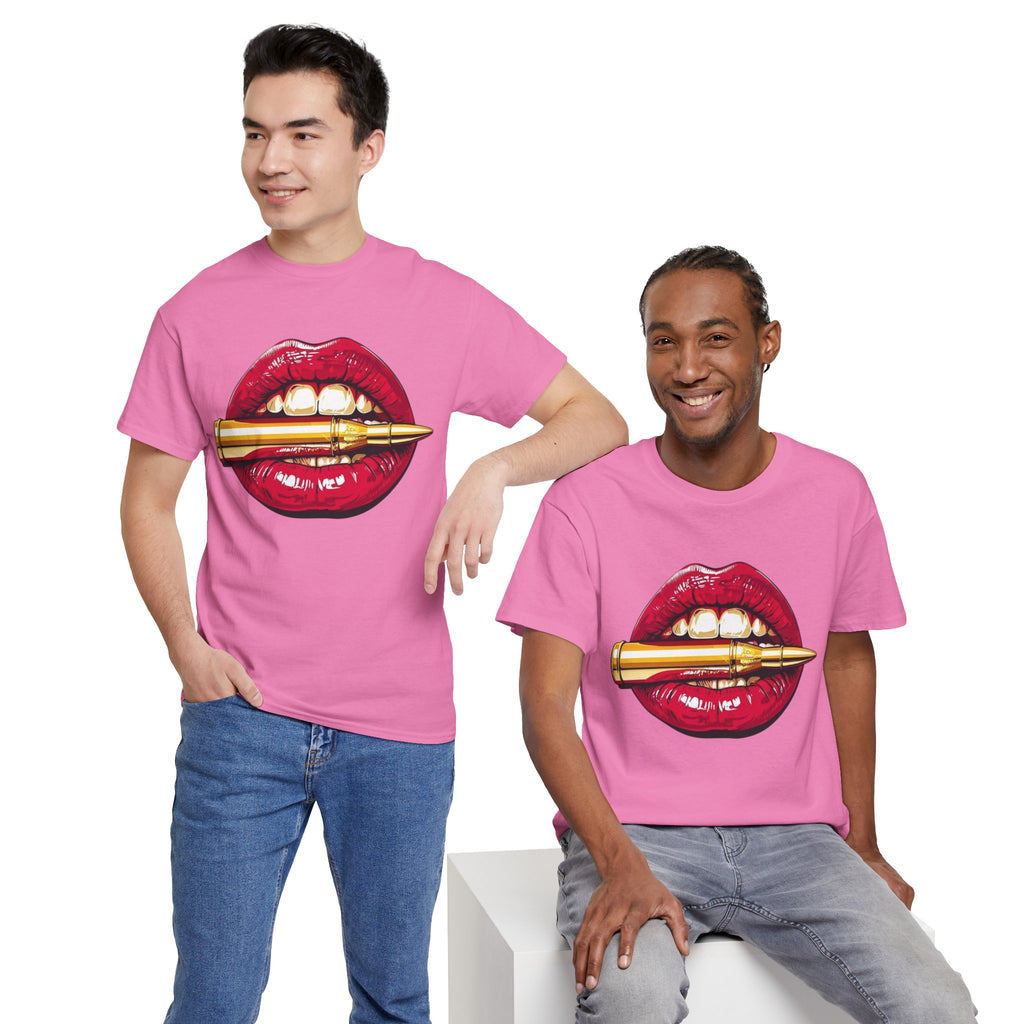 Red Lips Holding Bullet T-Shirt | Edgy Tattoo Style, Graphic Tee