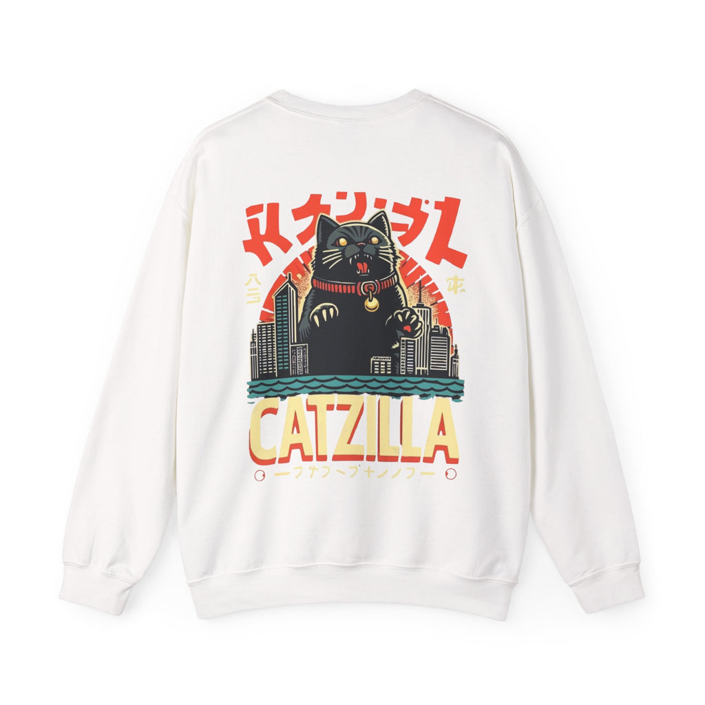 Catzilla Crewneck Sweatshirt — Retro Maneki-Neko Monster Graphic