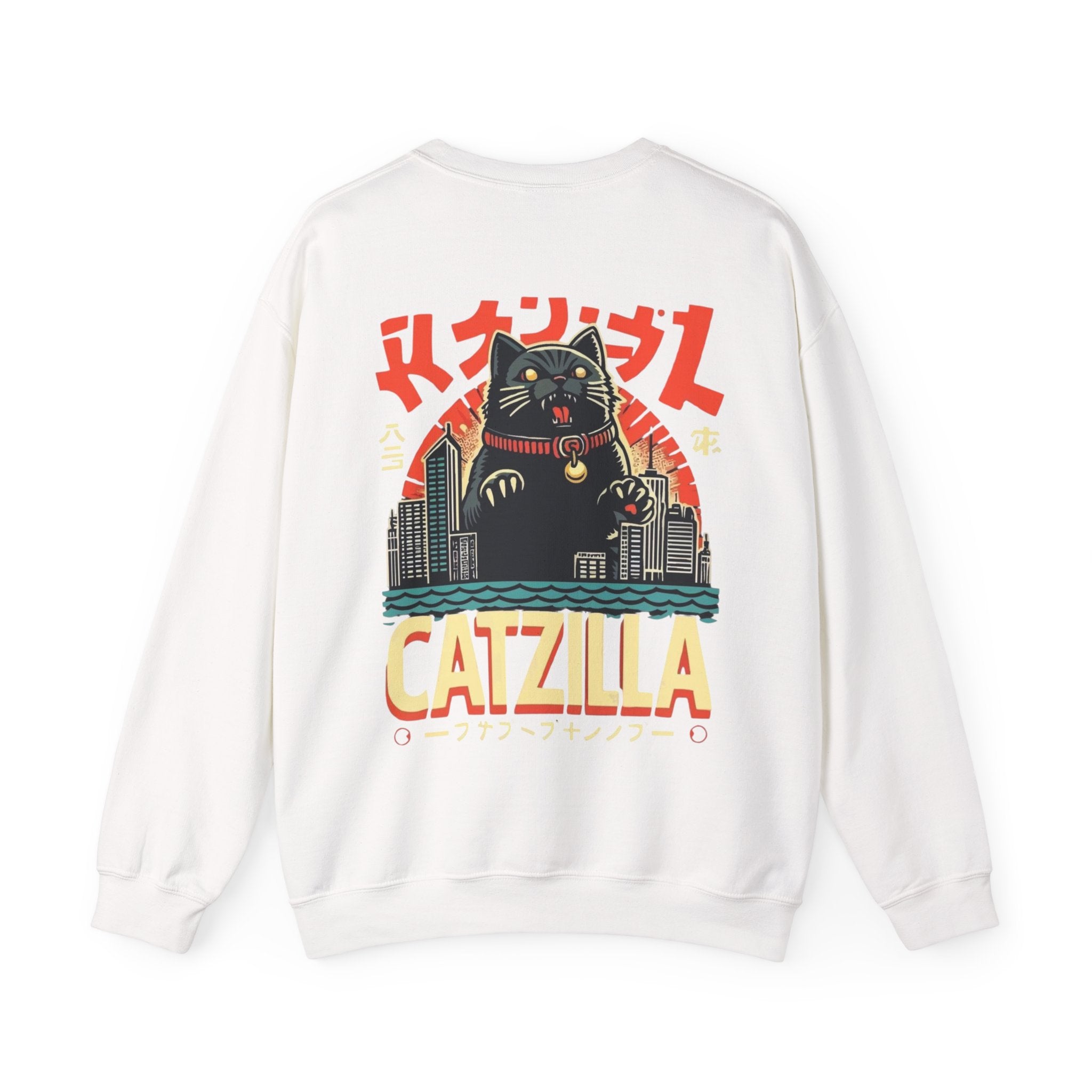 Catzilla Crewneck Sweatshirt — Retro Maneki-Neko Monster Graphic