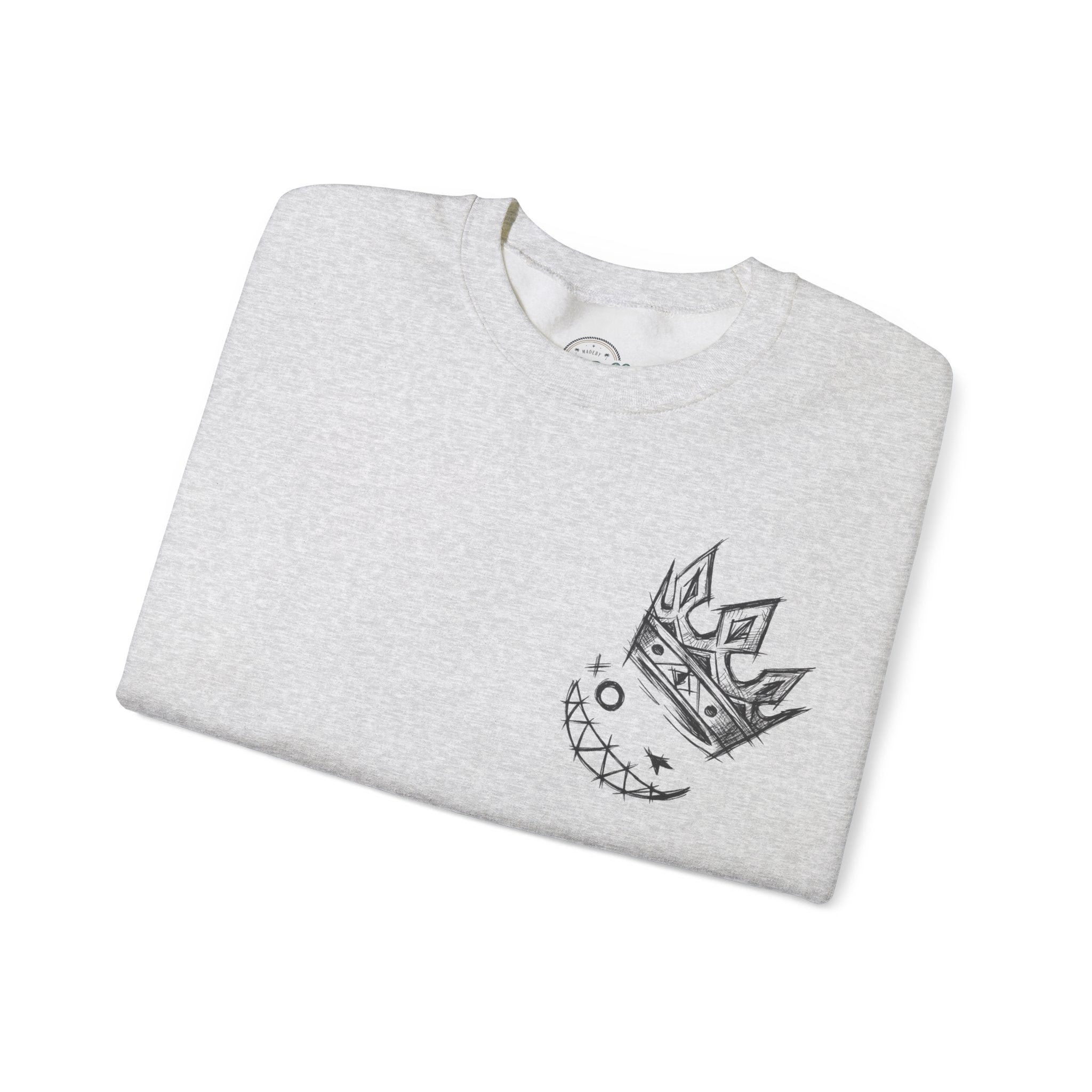 Crowned Grin Crewneck Sweatshirt — Sketch Crown Smile Graphic