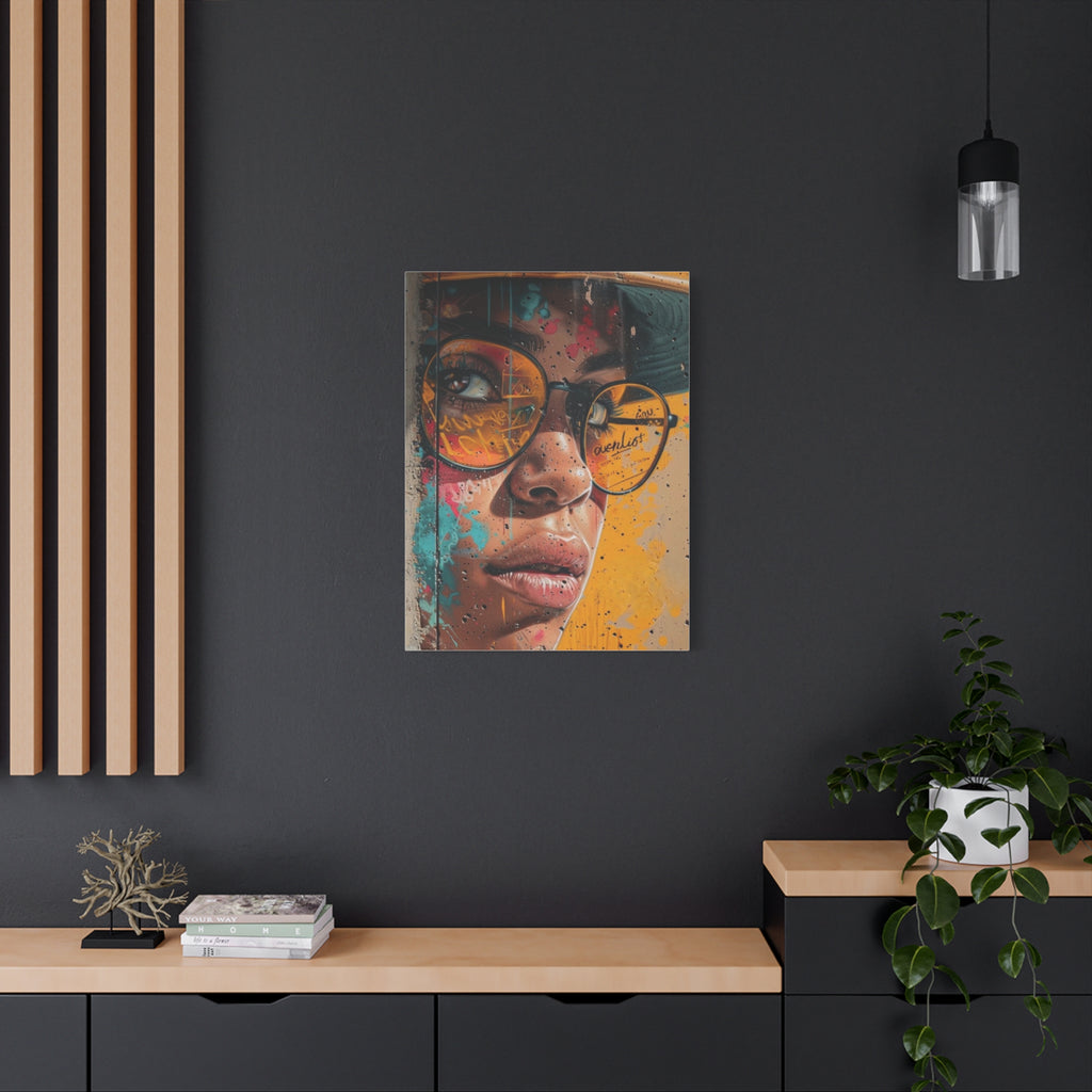 Portrait Canvas Print — Colorful Urban Woman with Glasses Matte Stretched Wall Art