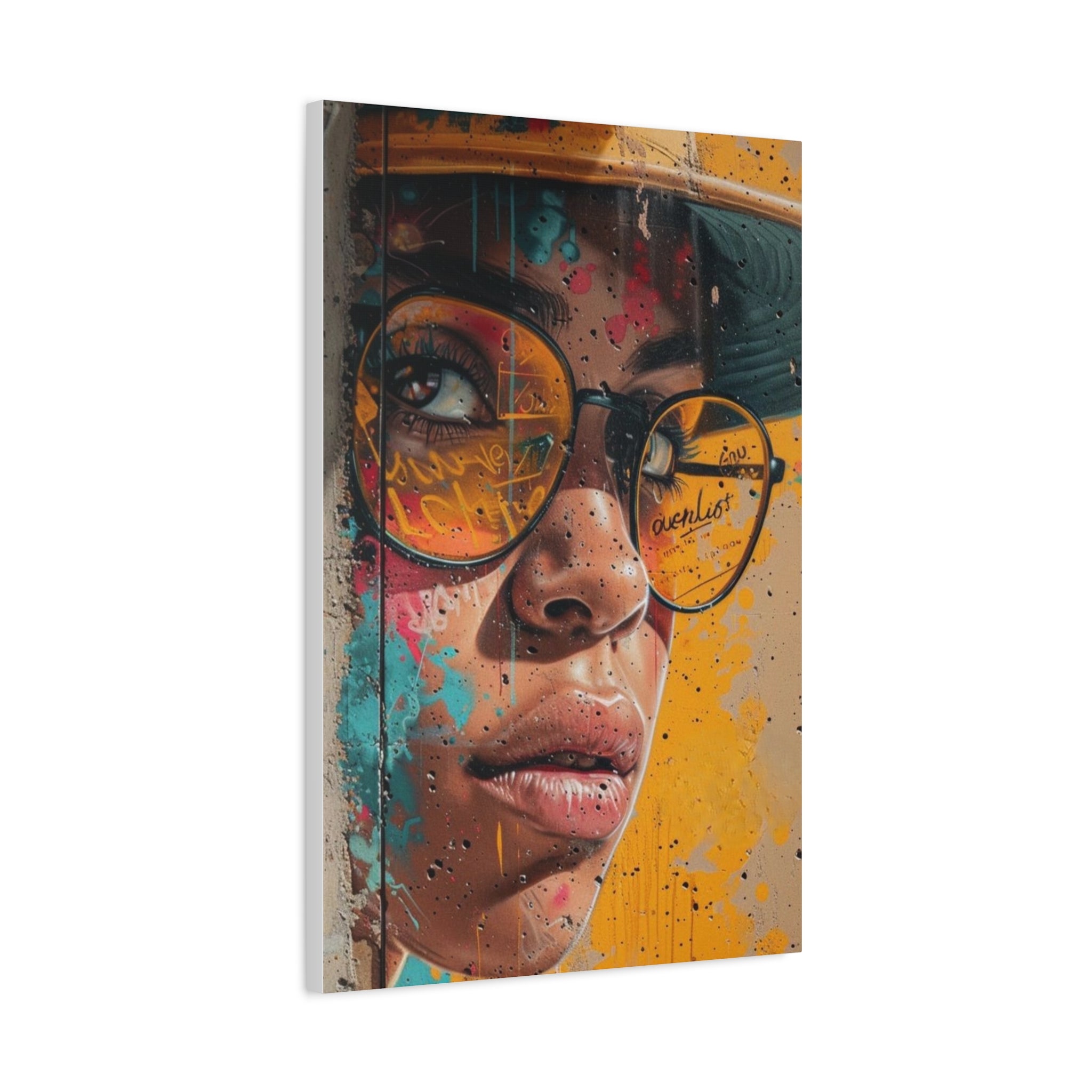 Portrait Canvas Print — Colorful Urban Woman with Glasses Matte Stretched Wall Art