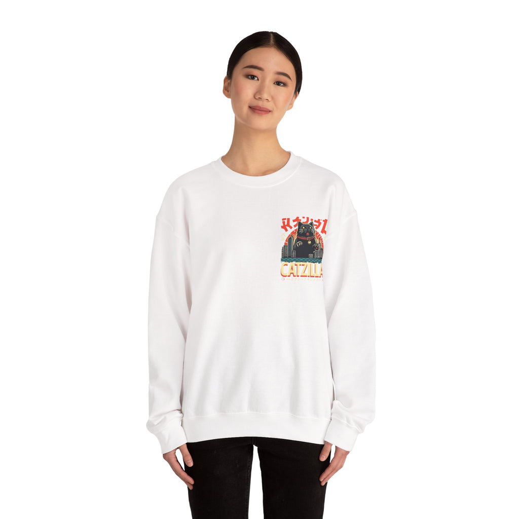 Catzilla Crewneck Sweatshirt — Retro Maneki-Neko Monster Graphic