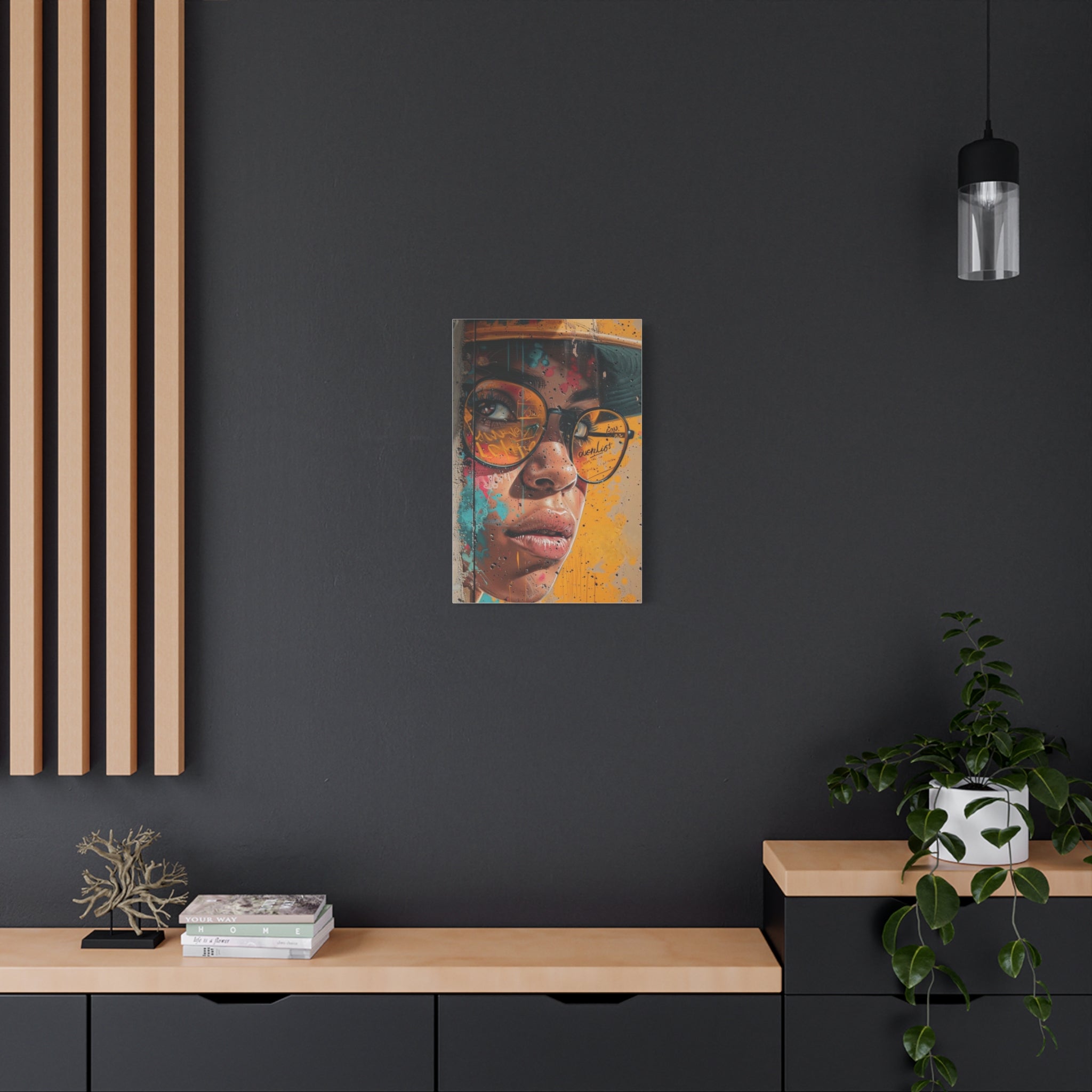 Portrait Canvas Print — Colorful Urban Woman with Glasses Matte Stretched Wall Art