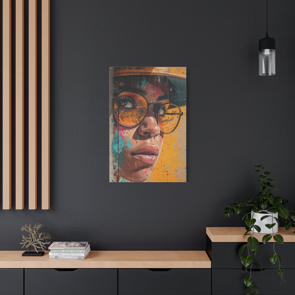 Portrait Canvas Print — Colorful Urban Woman with Glasses Matte Stretched Wall Art