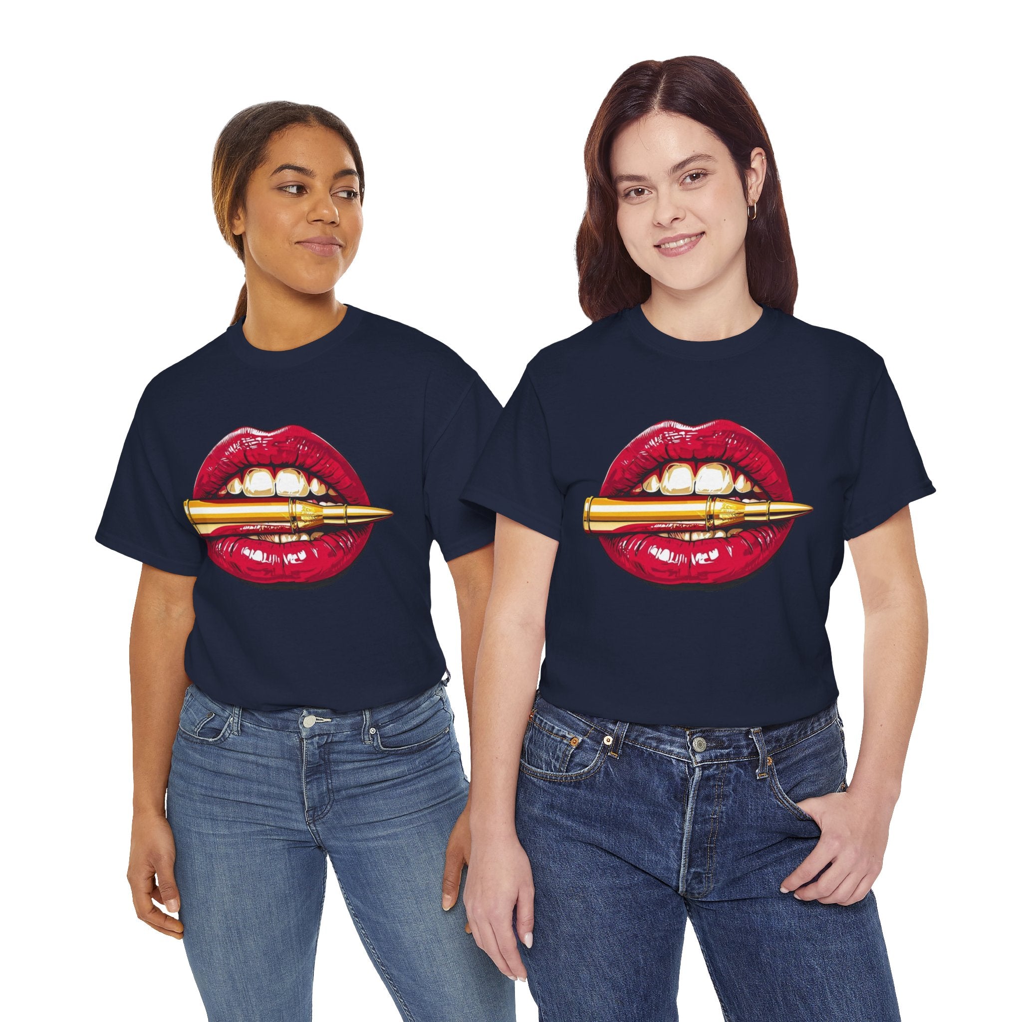 Red Lips Holding Bullet T-Shirt | Edgy Tattoo Style, Graphic Tee