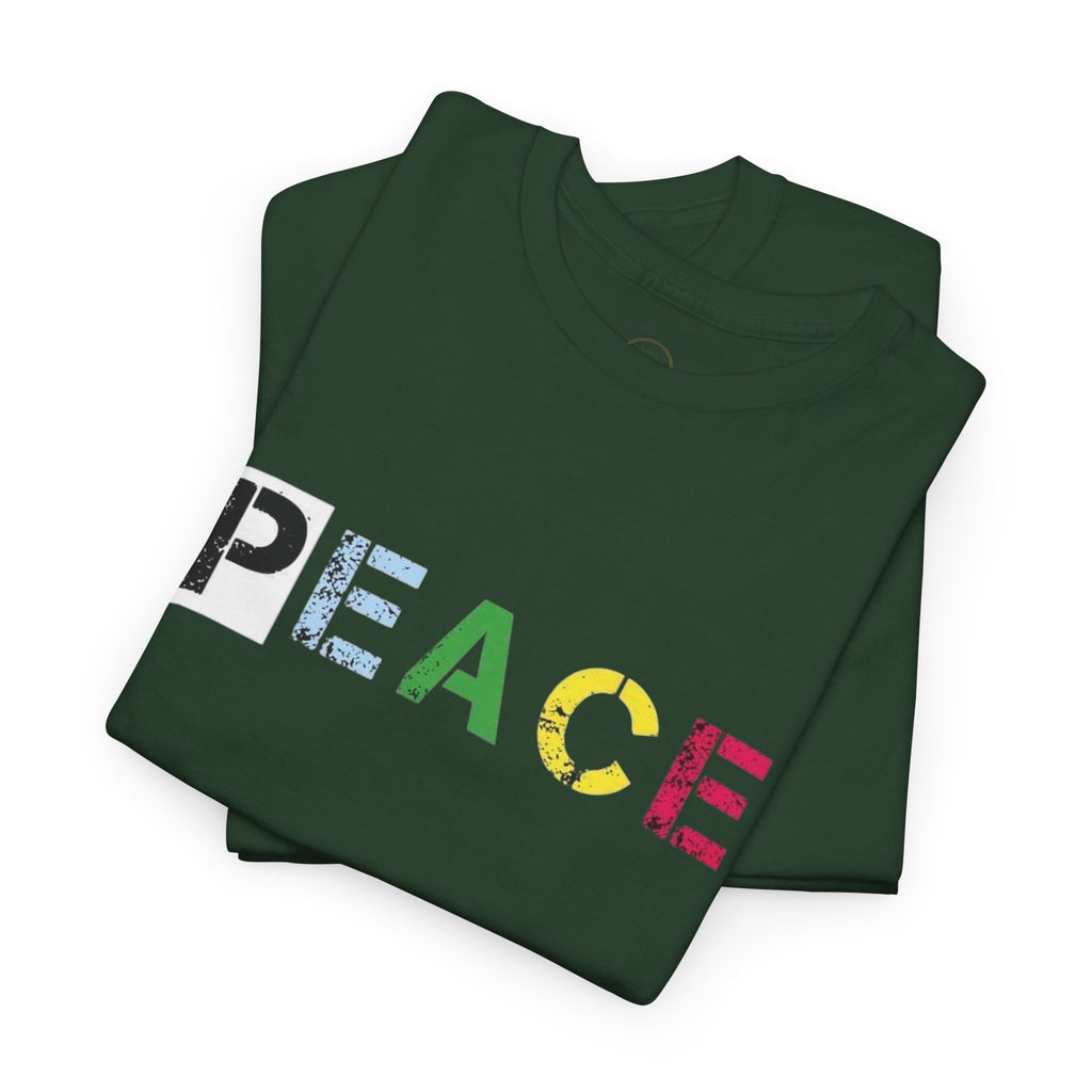 Peace Rainbow Tee — Minimalist Colorful PEACE Graphic T-Shirt