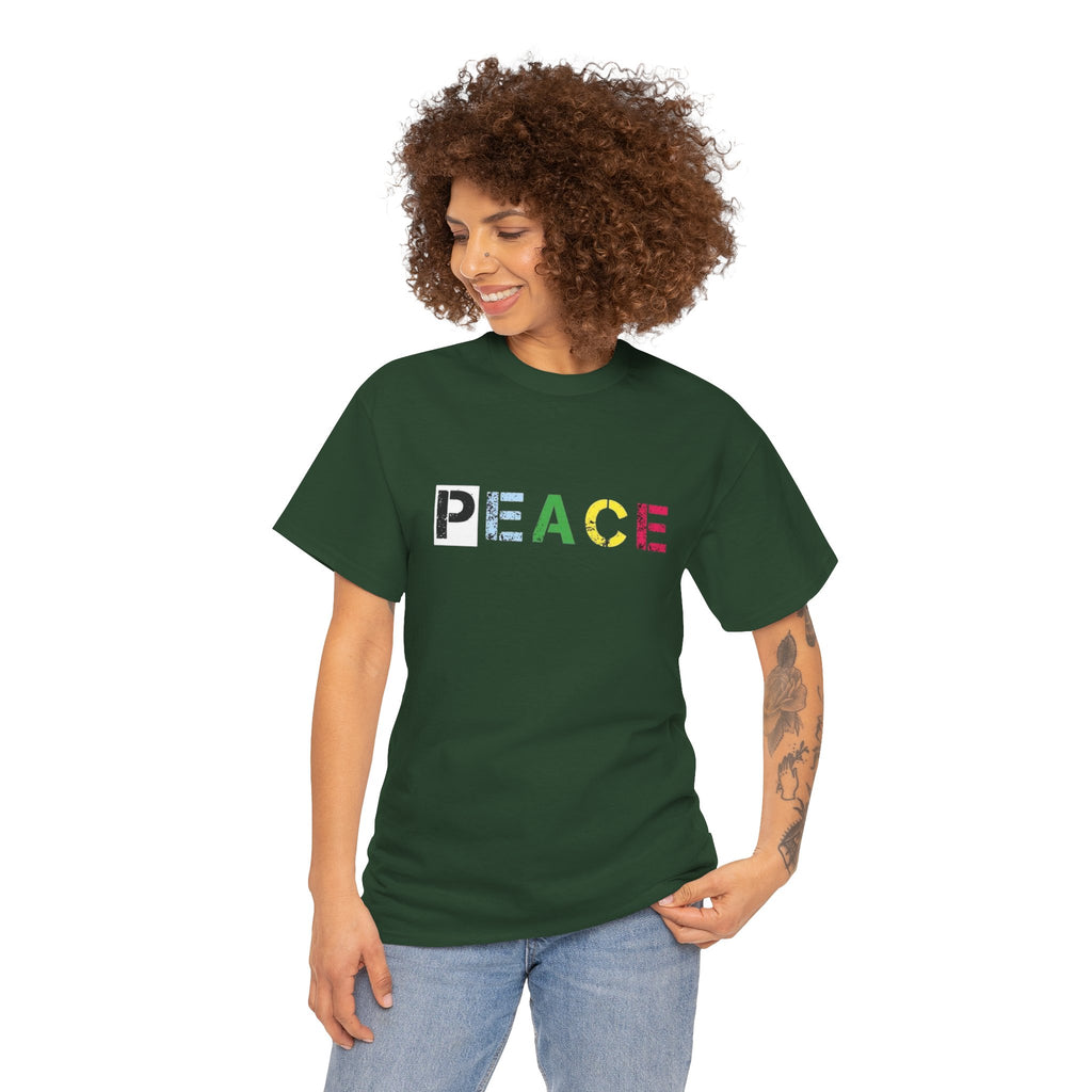 Peace Rainbow Tee — Minimalist Colorful PEACE Graphic T-Shirt