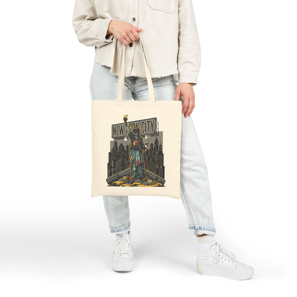 Statue of Liberty Cityscape Tote Bag — New York City Vintage Skyline Canvas Tote