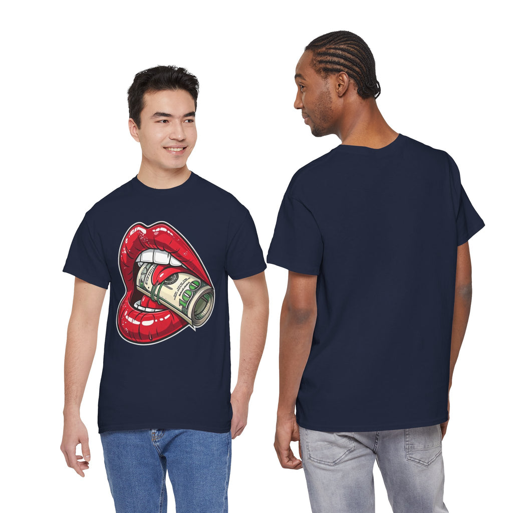 Red Glossy Lips with Rolled Dollar Tee | Money Mouth Graphic Shirt