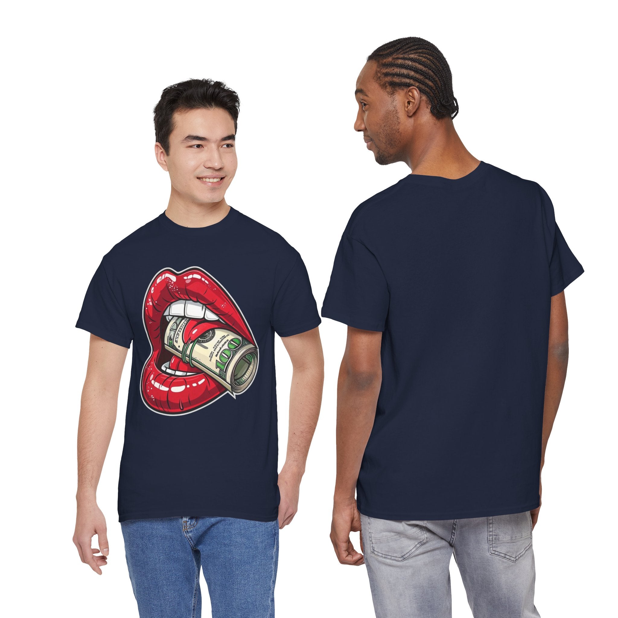Red Glossy Lips with Rolled Dollar Tee | Money Mouth Graphic Shirt