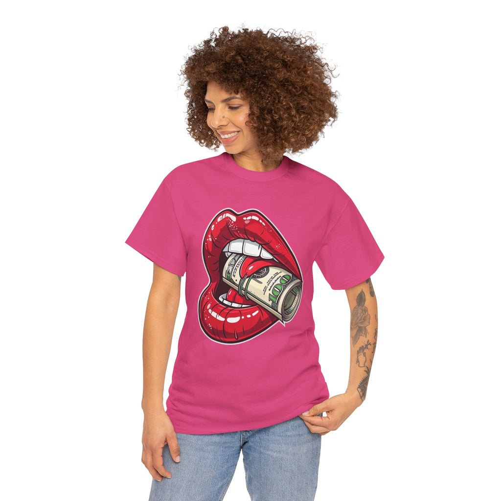 Red Glossy Lips with Rolled Dollar Tee | Money Mouth Graphic Shirt