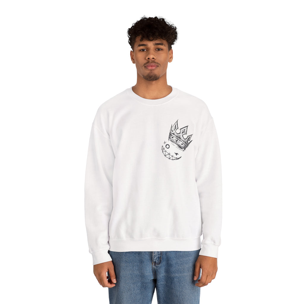 Crowned Grin Crewneck Sweatshirt — Sketch Crown Smile Graphic