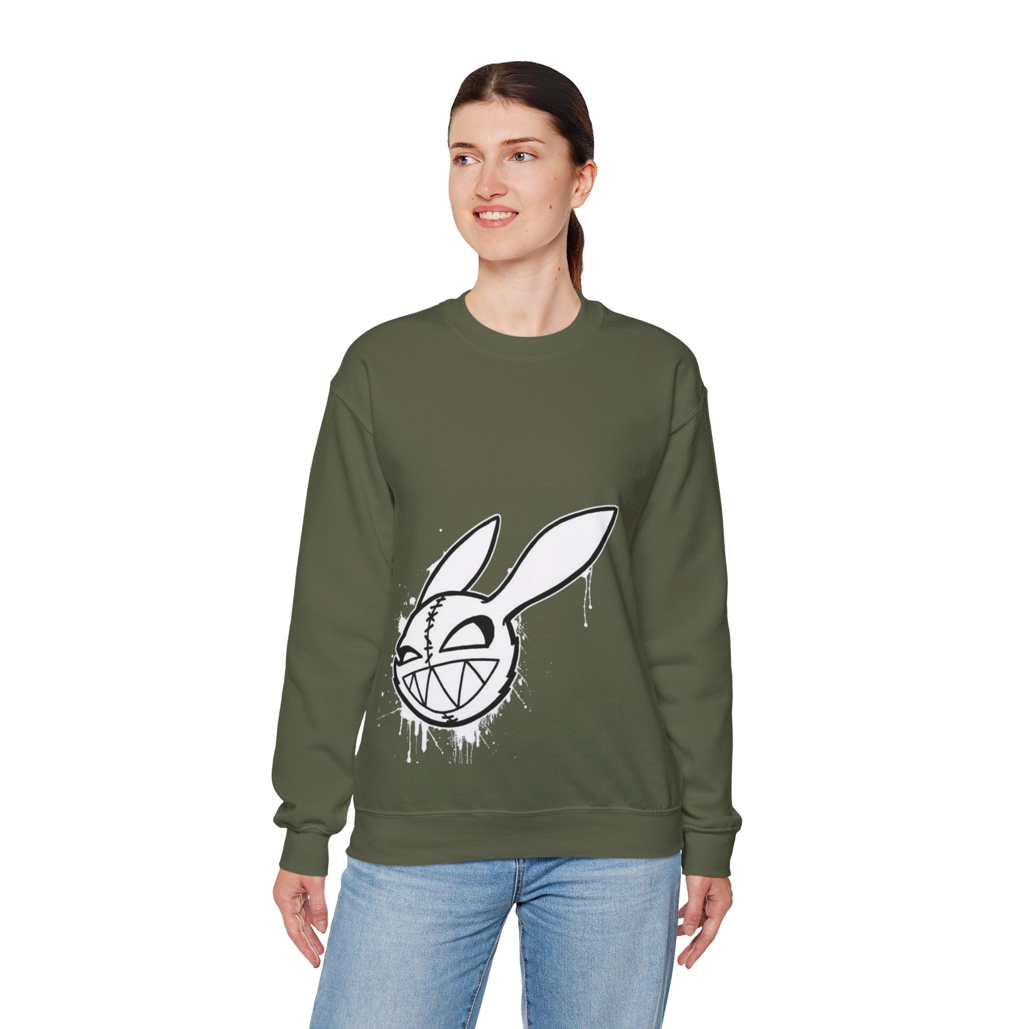 Crewneck Sweatshirt — Grinning Bunny Line Art Crewneck
