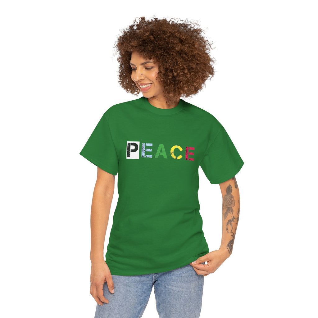 Peace Rainbow Tee — Minimalist Colorful PEACE Graphic T-Shirt