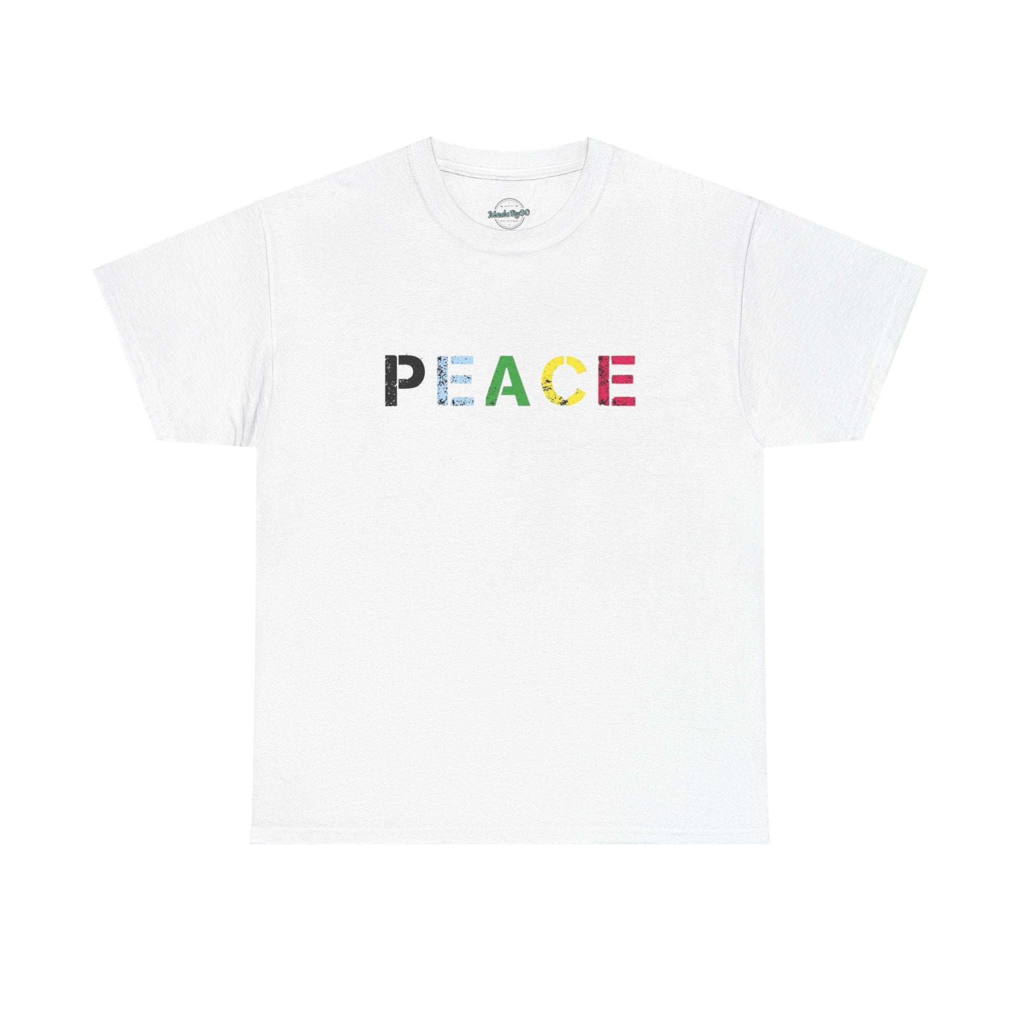 Peace Rainbow Tee — Minimalist Colorful PEACE Graphic T-Shirt