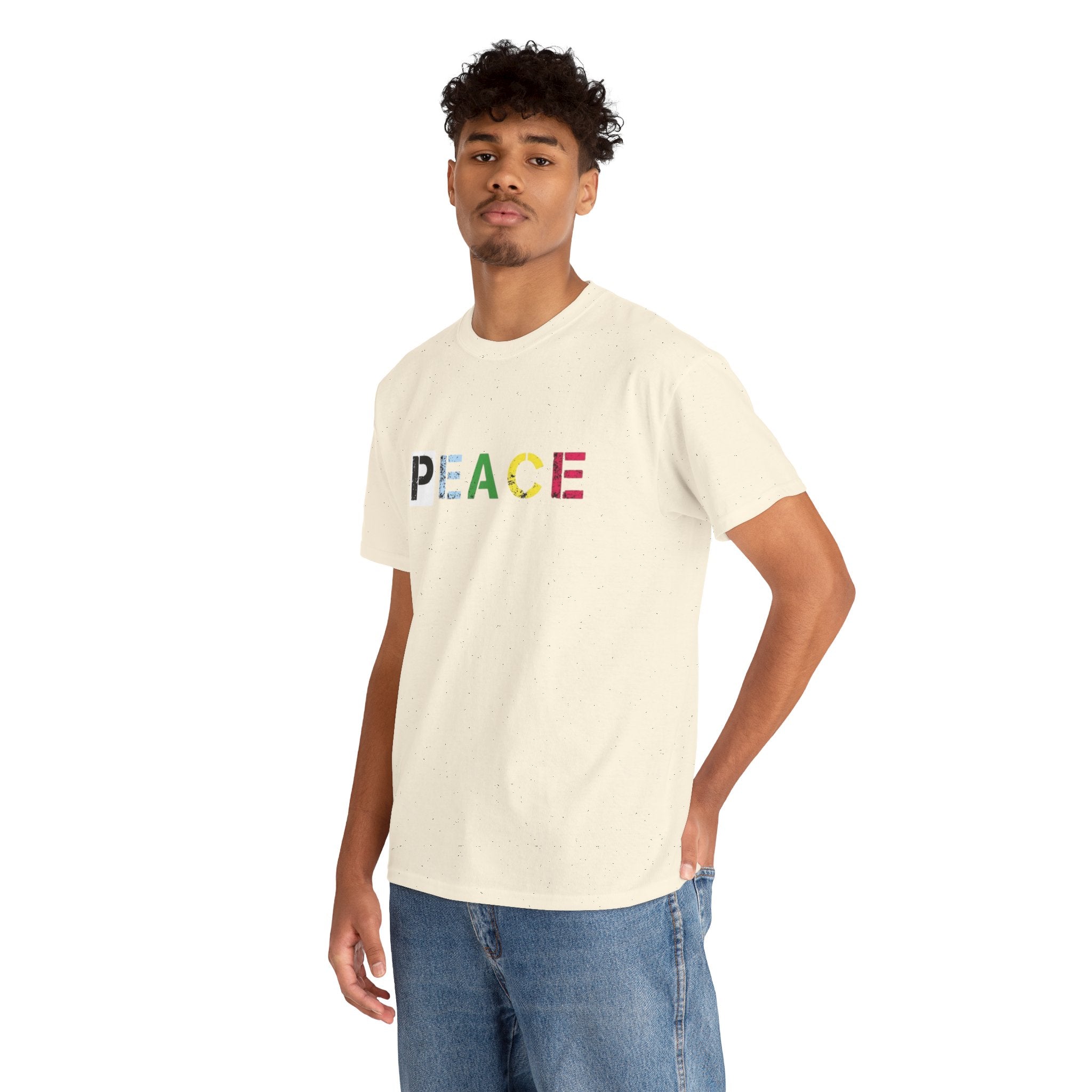 Peace Rainbow Tee — Minimalist Colorful PEACE Graphic T-Shirt
