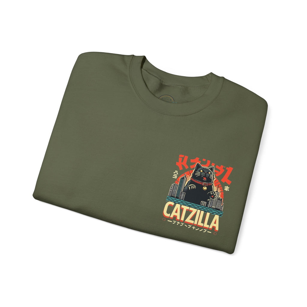Catzilla Crewneck Sweatshirt — Retro Maneki-Neko Monster Graphic