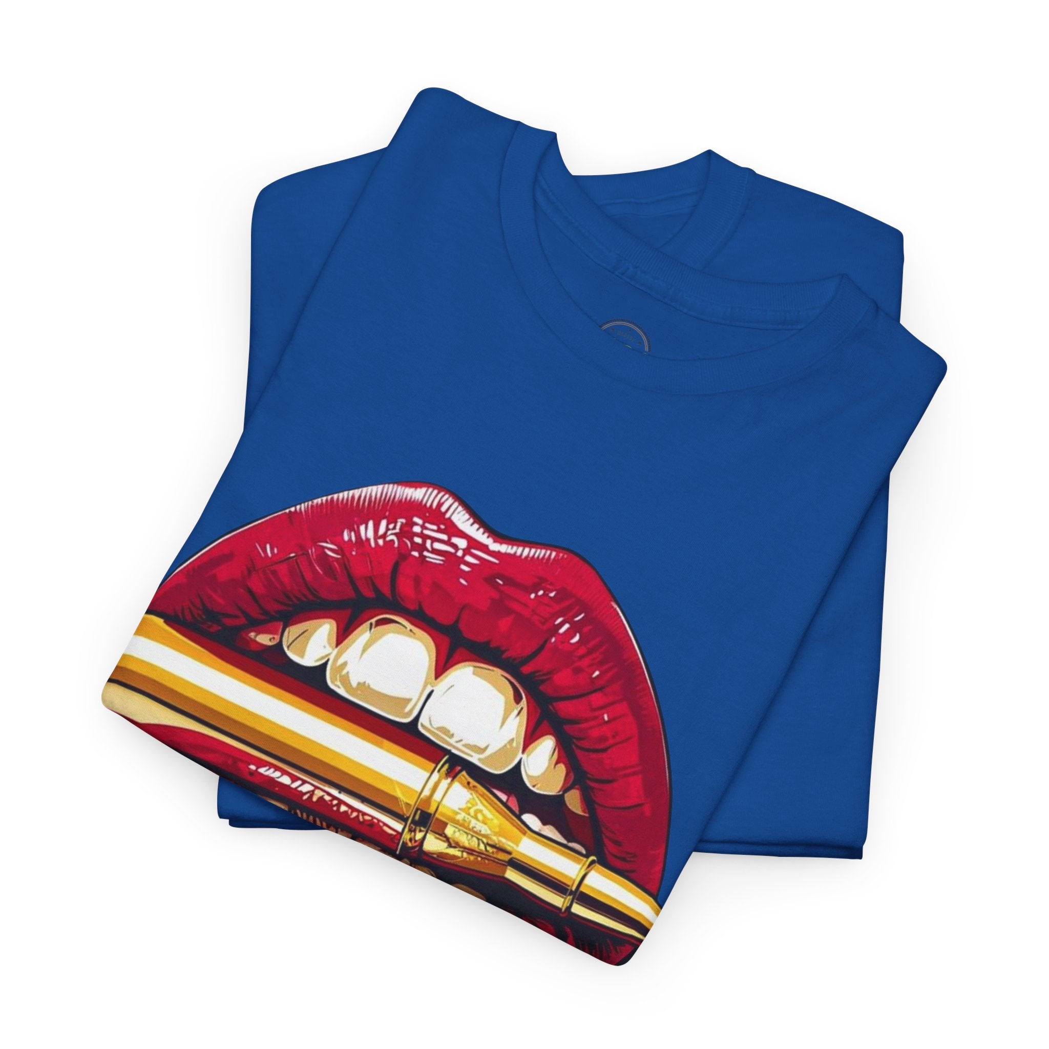 Red Lips Holding Bullet T-Shirt | Edgy Tattoo Style, Graphic Tee