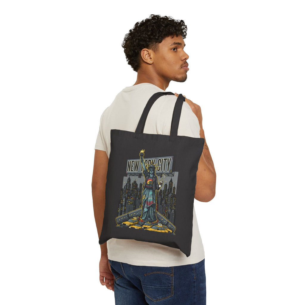 Statue of Liberty Cityscape Tote Bag — New York City Vintage Skyline Canvas Tote