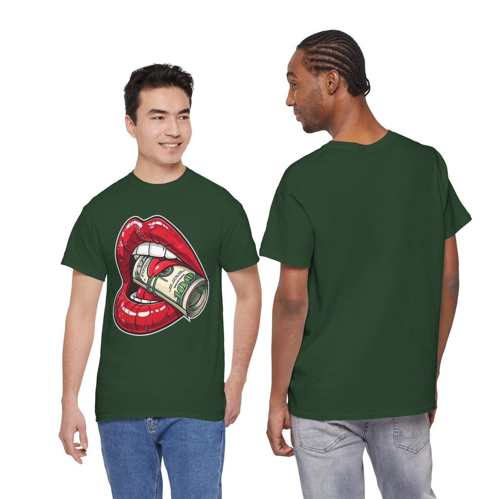 Red Glossy Lips with Rolled Dollar Tee | Money Mouth Graphic Shirt