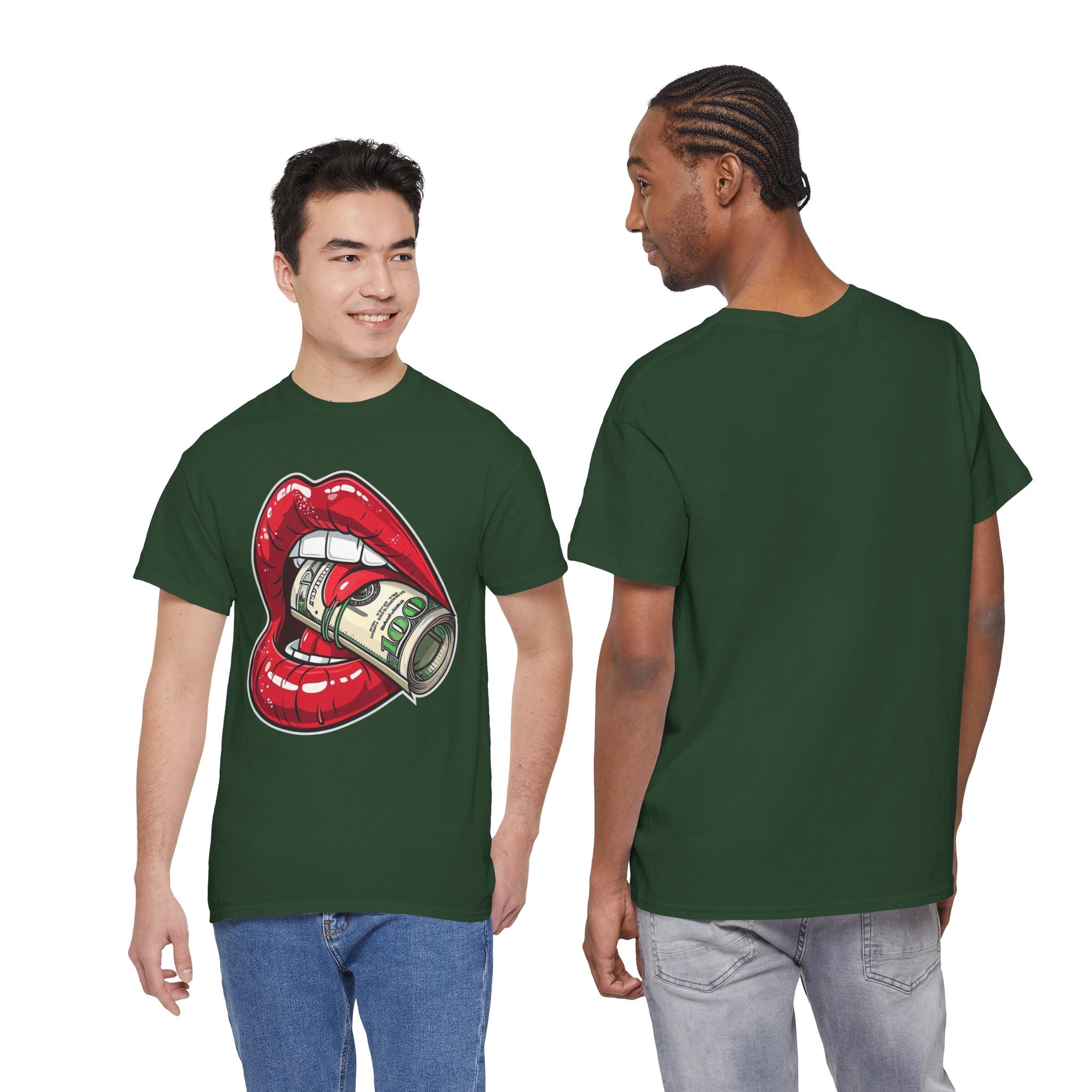 Red Glossy Lips with Rolled Dollar Tee | Money Mouth Graphic Shirt