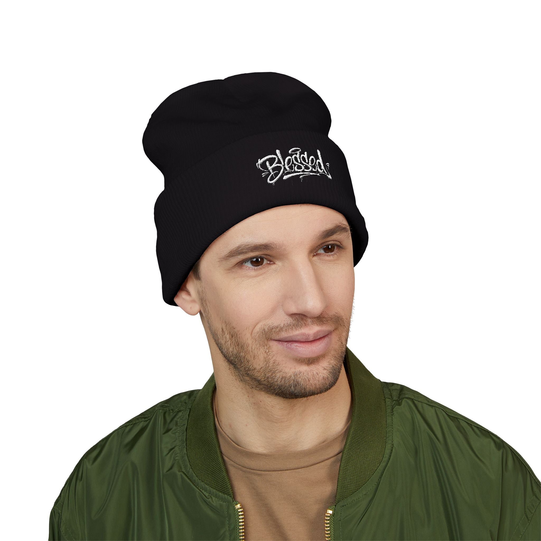 Embroidered "Skateish" Classic Cuffed Beanie — Yellow Knit Hat