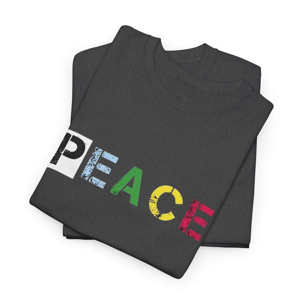 Peace Rainbow Tee — Minimalist Colorful PEACE Graphic T-Shirt