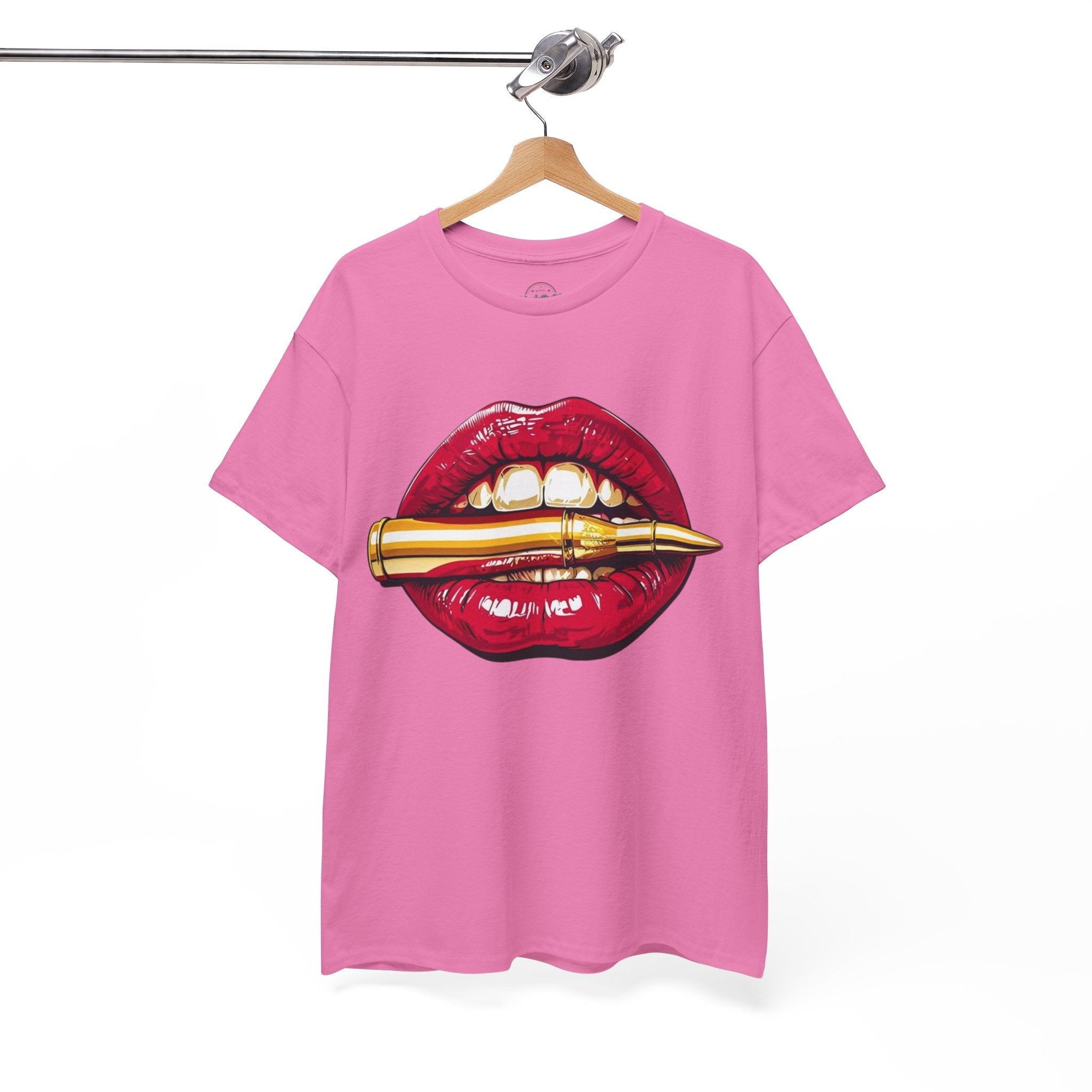 Red Lips Holding Bullet T-Shirt | Edgy Tattoo Style, Graphic Tee