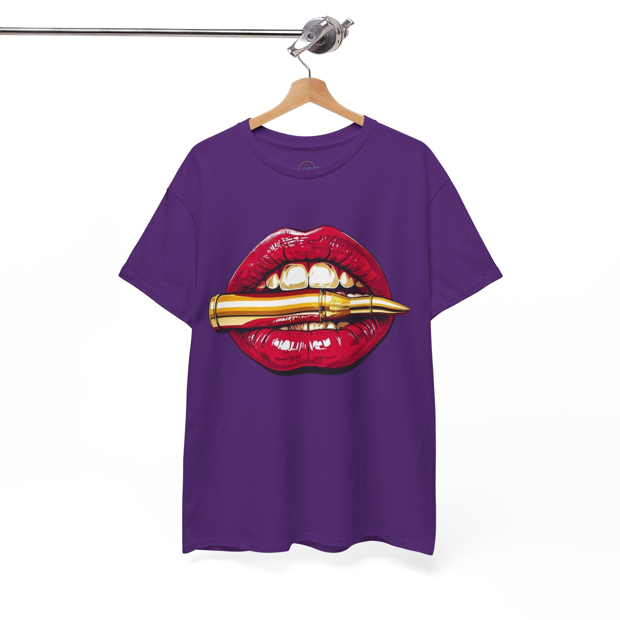 Red Lips Holding Bullet T-Shirt | Edgy Tattoo Style, Graphic Tee