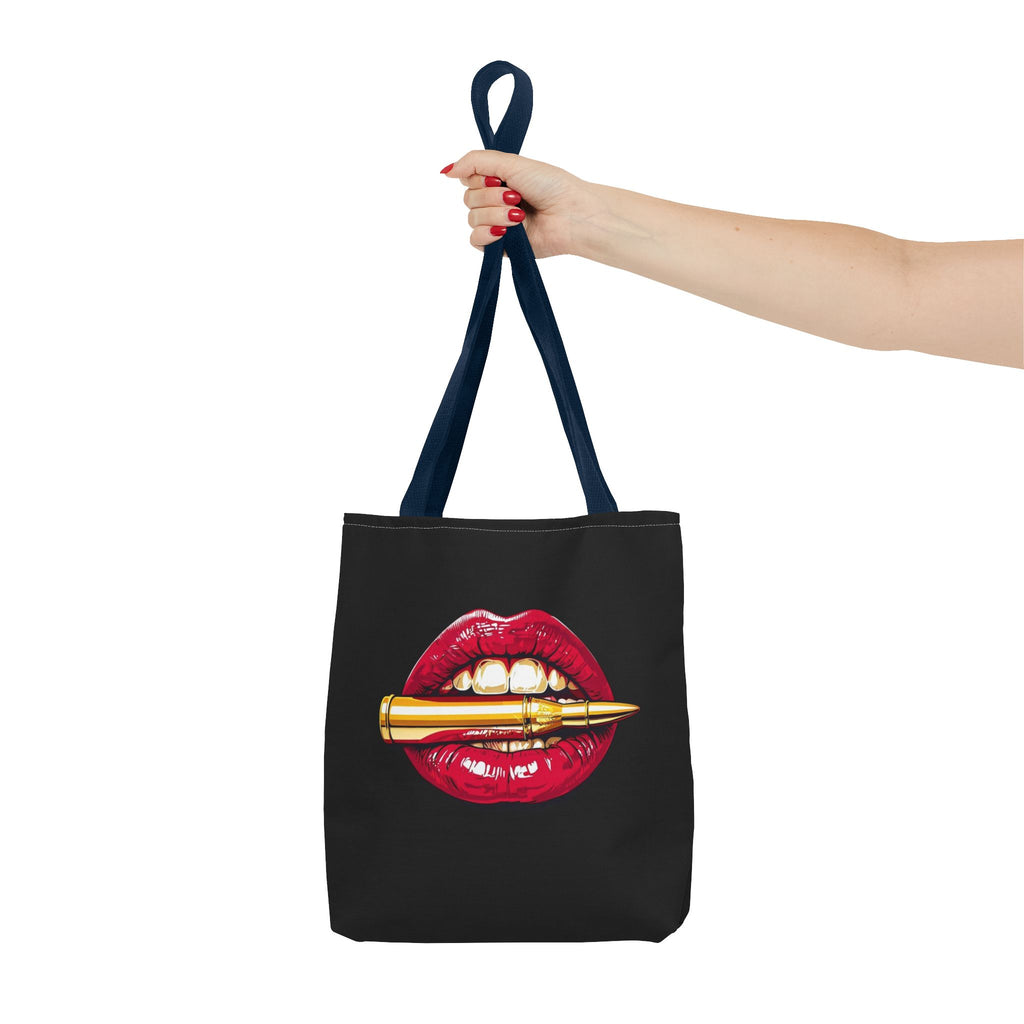Bullet Bite Tote Bag – Edgy Red Lip Art Tote