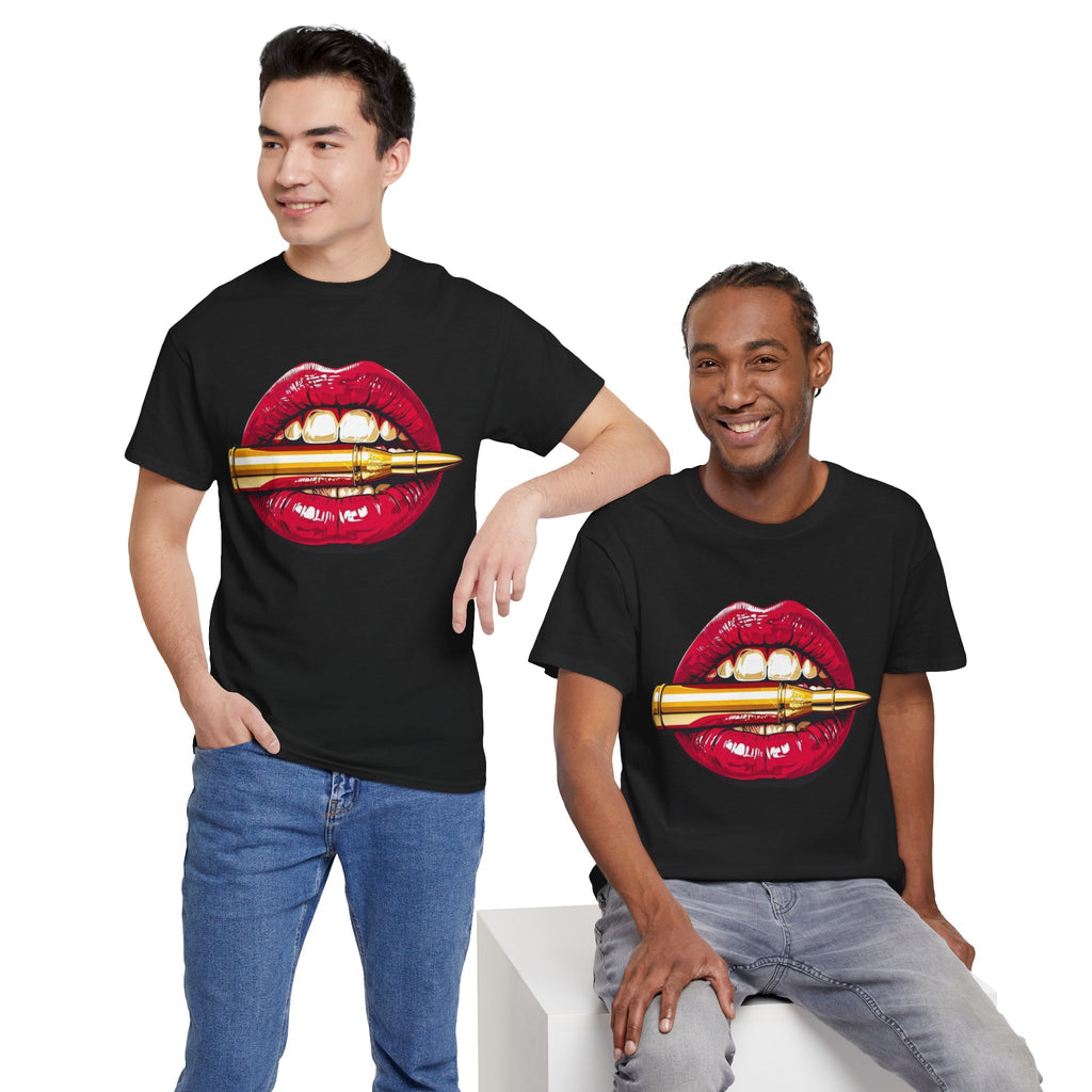 Red Lips Holding Bullet T-Shirt | Edgy Tattoo Style, Graphic Tee