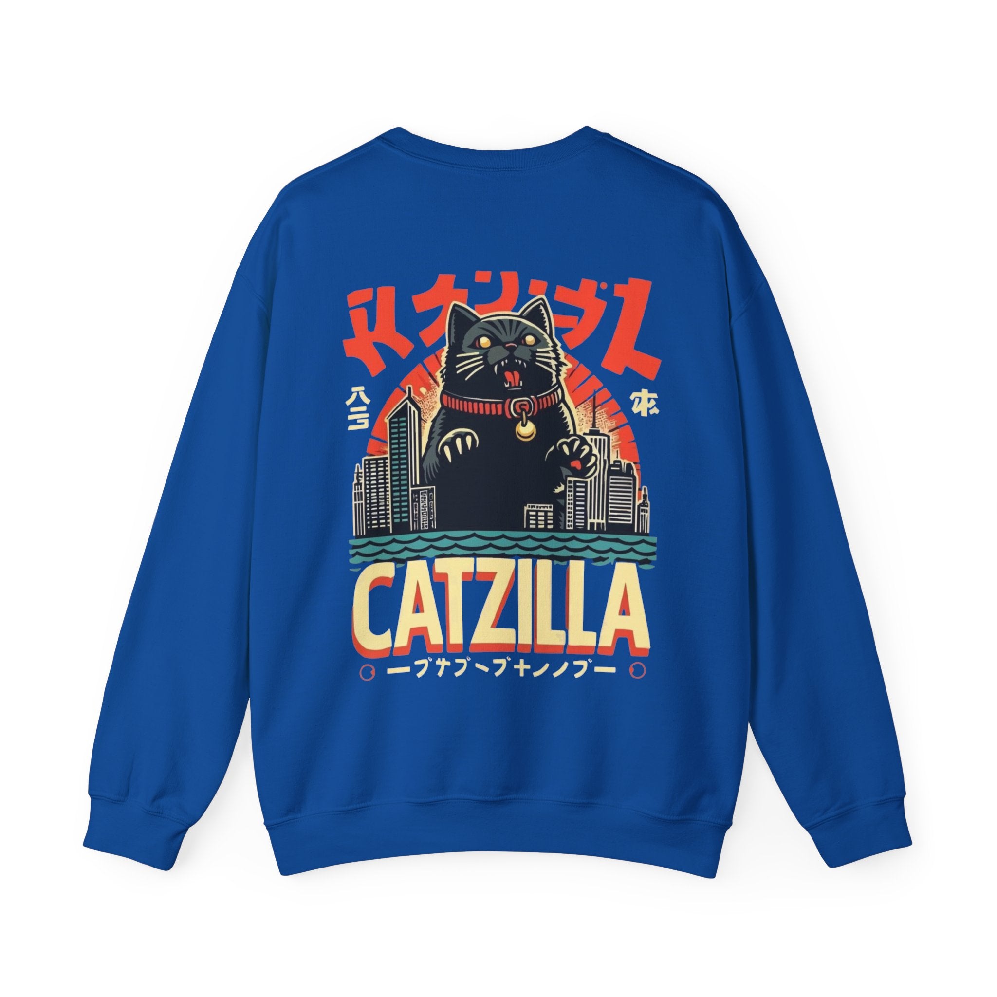 Catzilla Crewneck Sweatshirt — Retro Maneki-Neko Monster Graphic