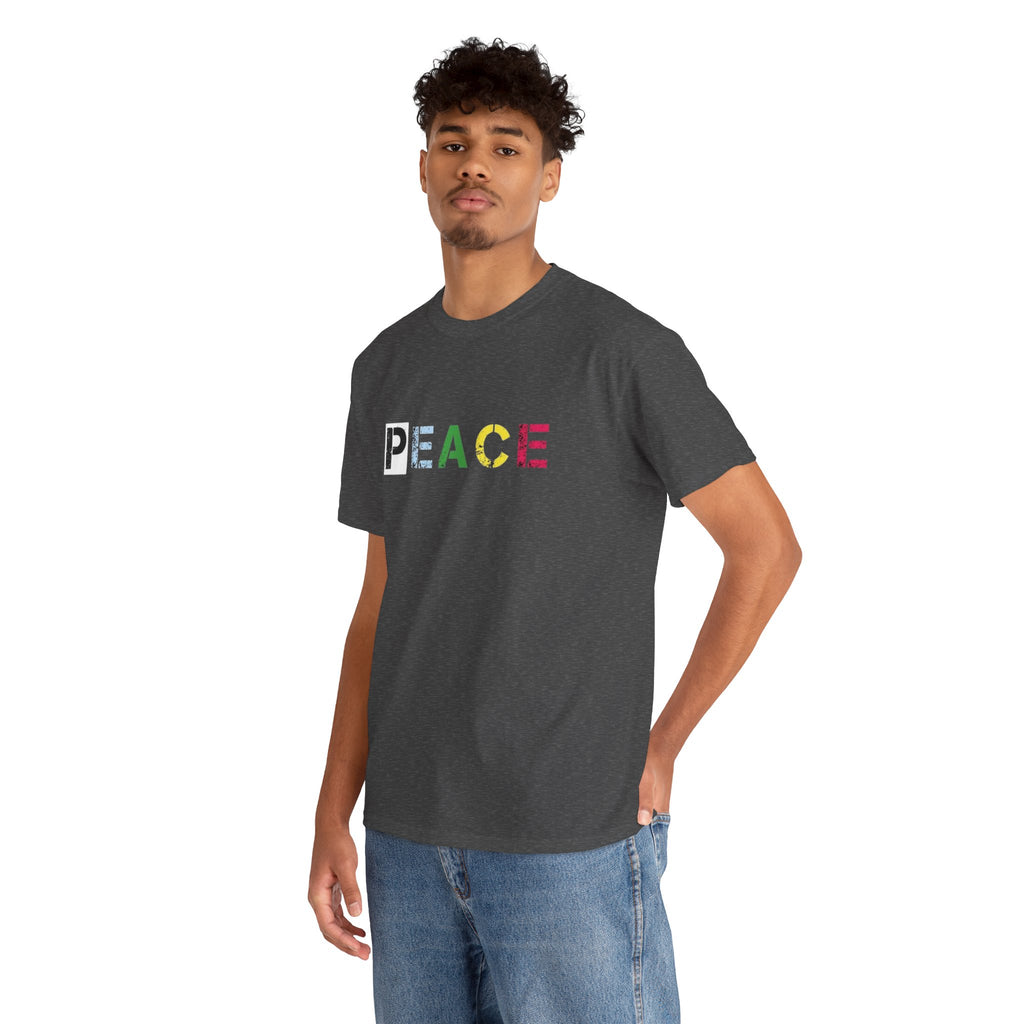 Peace Rainbow Tee — Minimalist Colorful PEACE Graphic T-Shirt