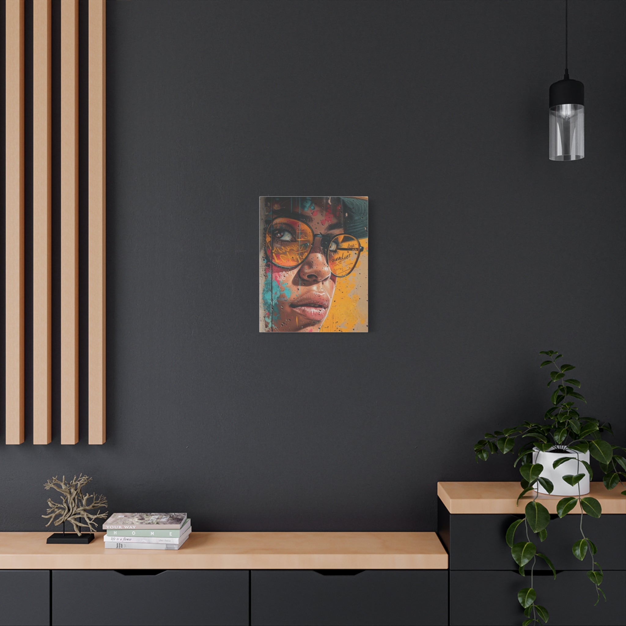 Portrait Canvas Print — Colorful Urban Woman with Glasses Matte Stretched Wall Art
