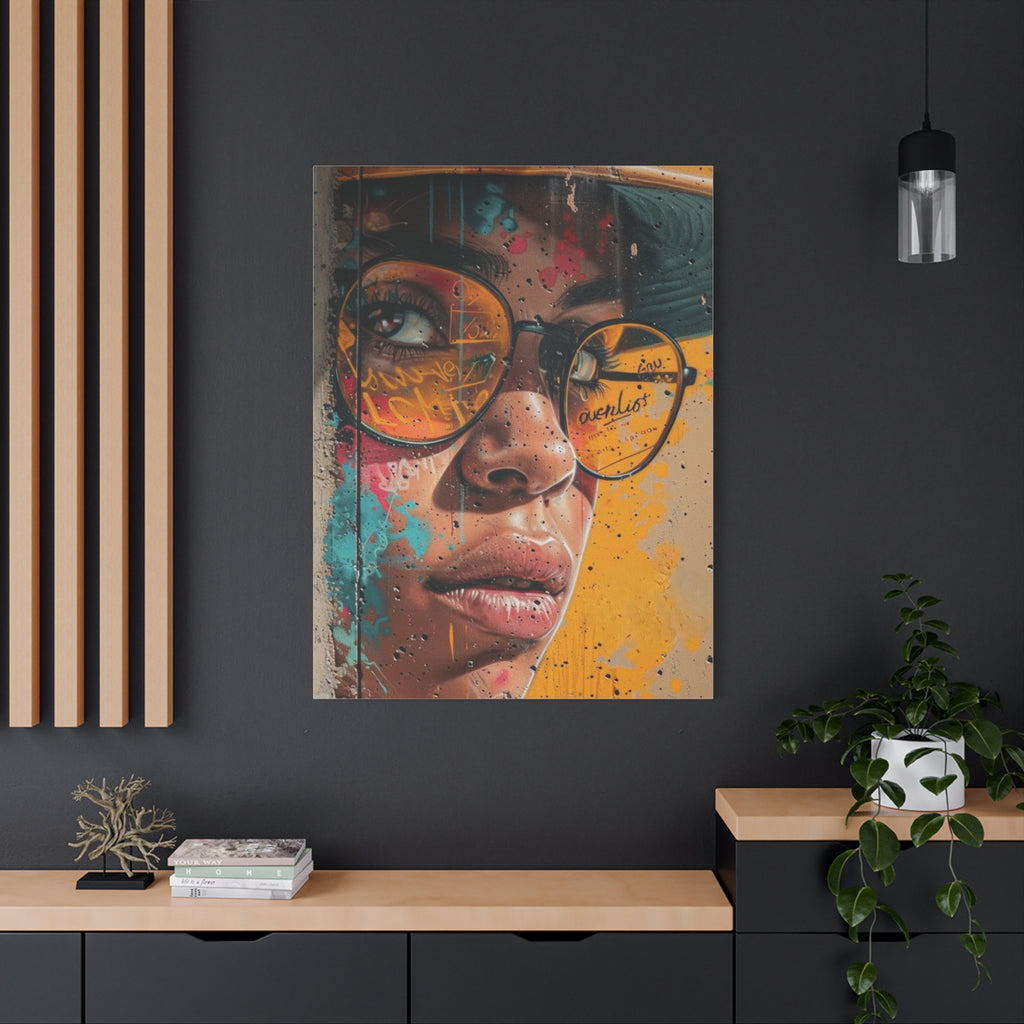 Portrait Canvas Print — Colorful Urban Woman with Glasses Matte Stretched Wall Art