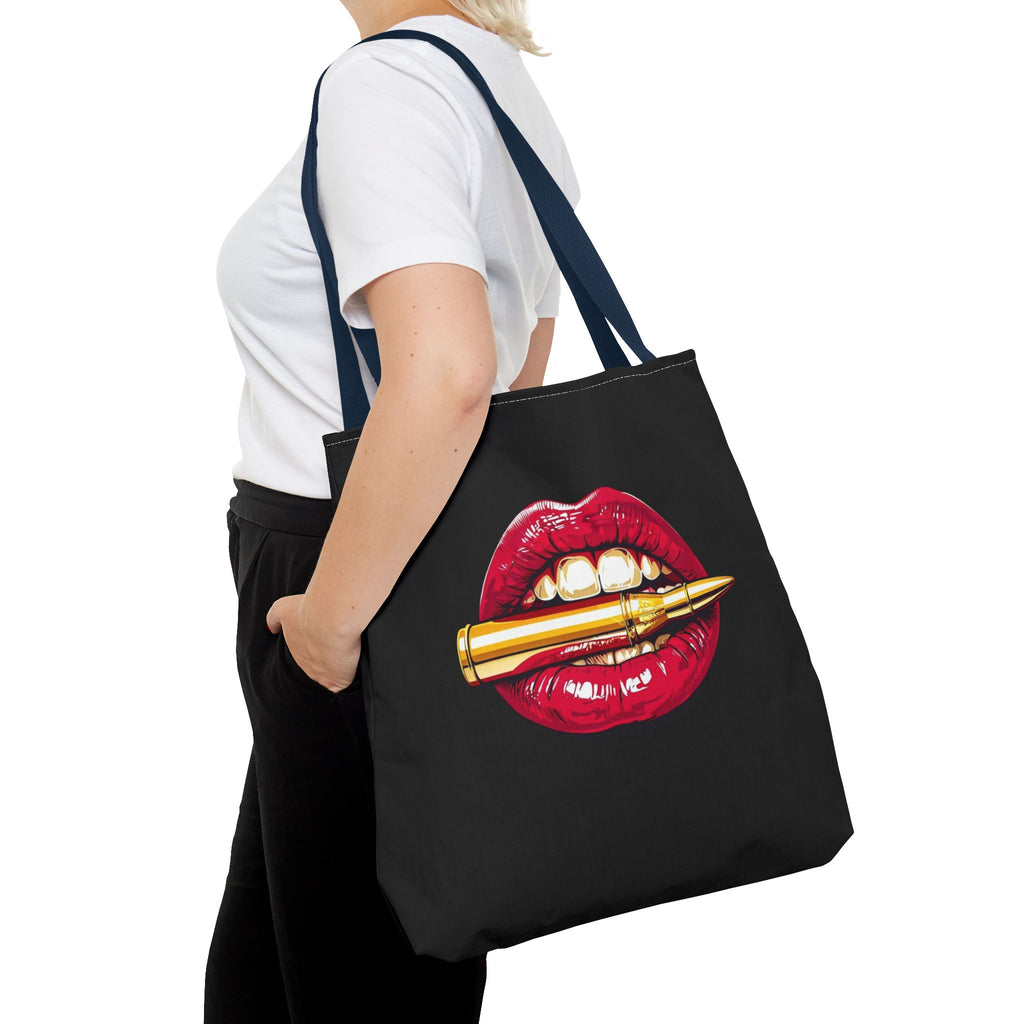 Bullet Bite Tote Bag – Edgy Red Lip Art Tote