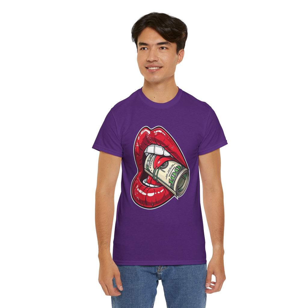 Red Glossy Lips with Rolled Dollar Tee | Money Mouth Graphic Shirt