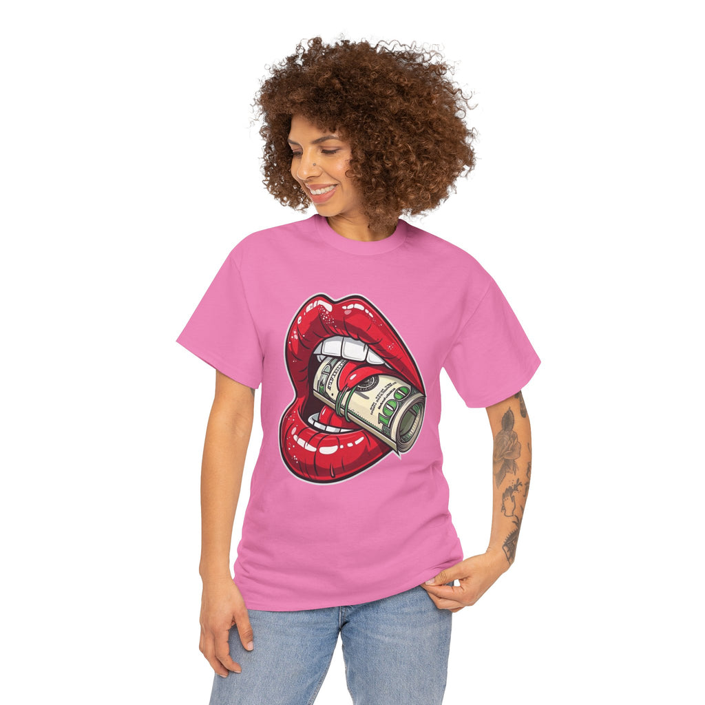 Red Glossy Lips with Rolled Dollar Tee | Money Mouth Graphic Shirt