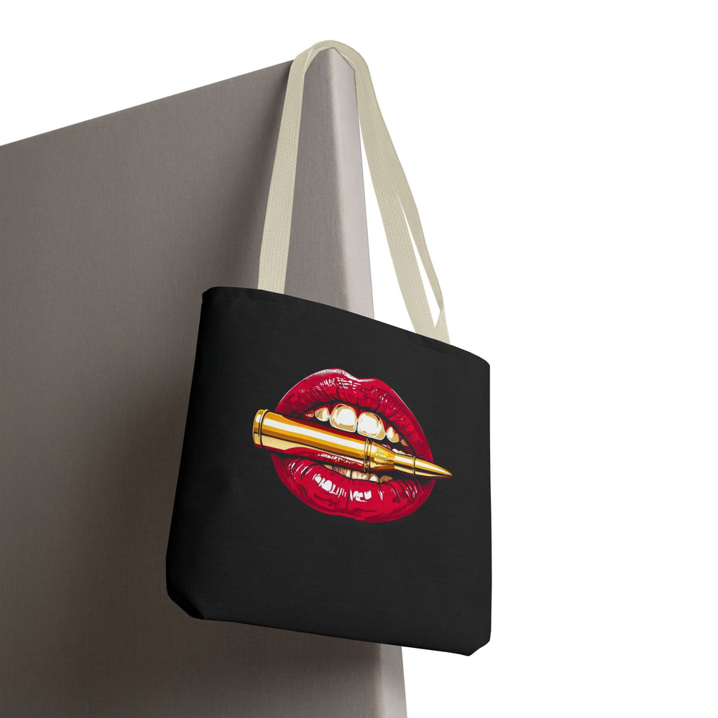 Bullet Bite Tote Bag – Edgy Red Lip Art Tote